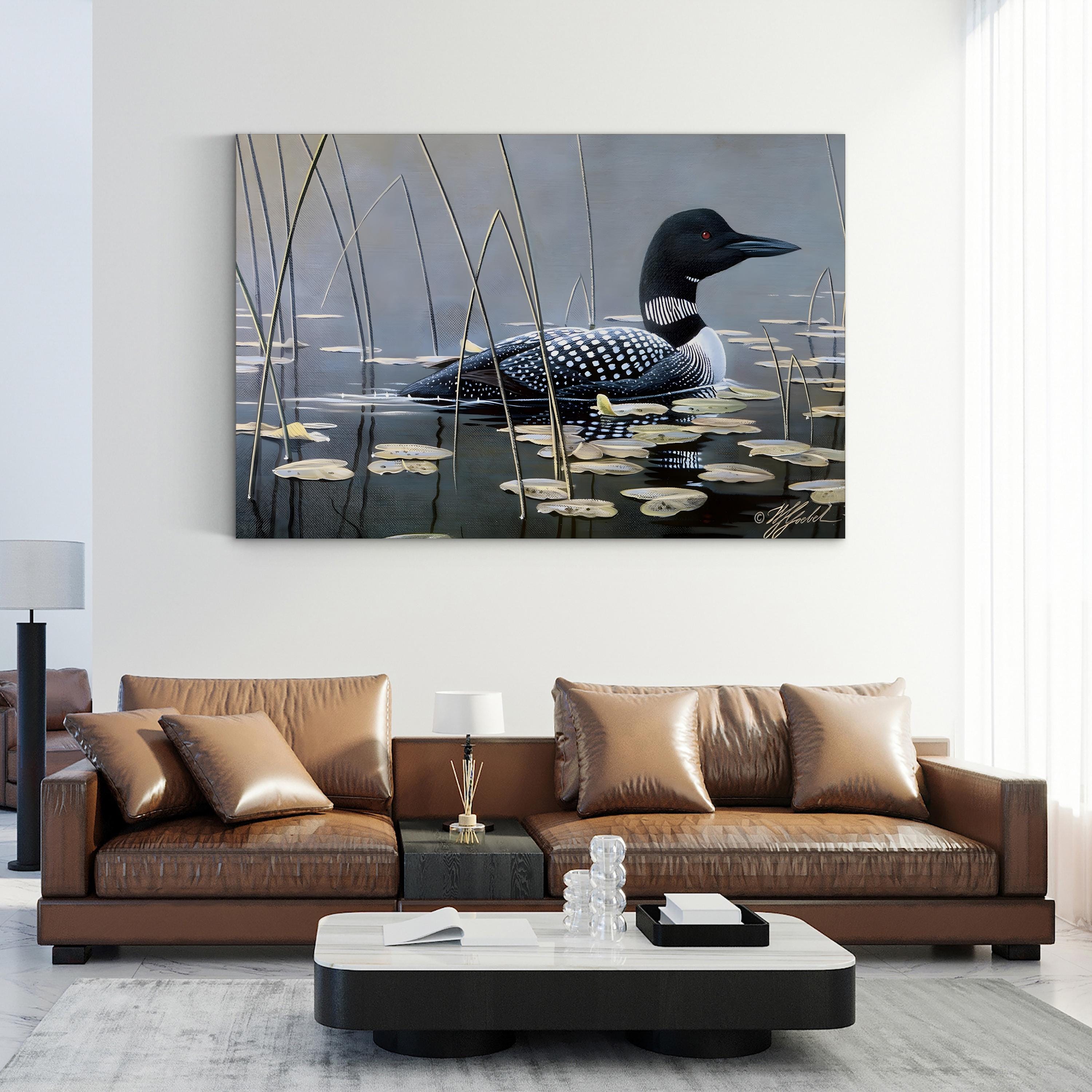 Loon in Reeds Wall Art by Wilhelm Goebel – Vintage Wildlife Bird Illustration Canvas