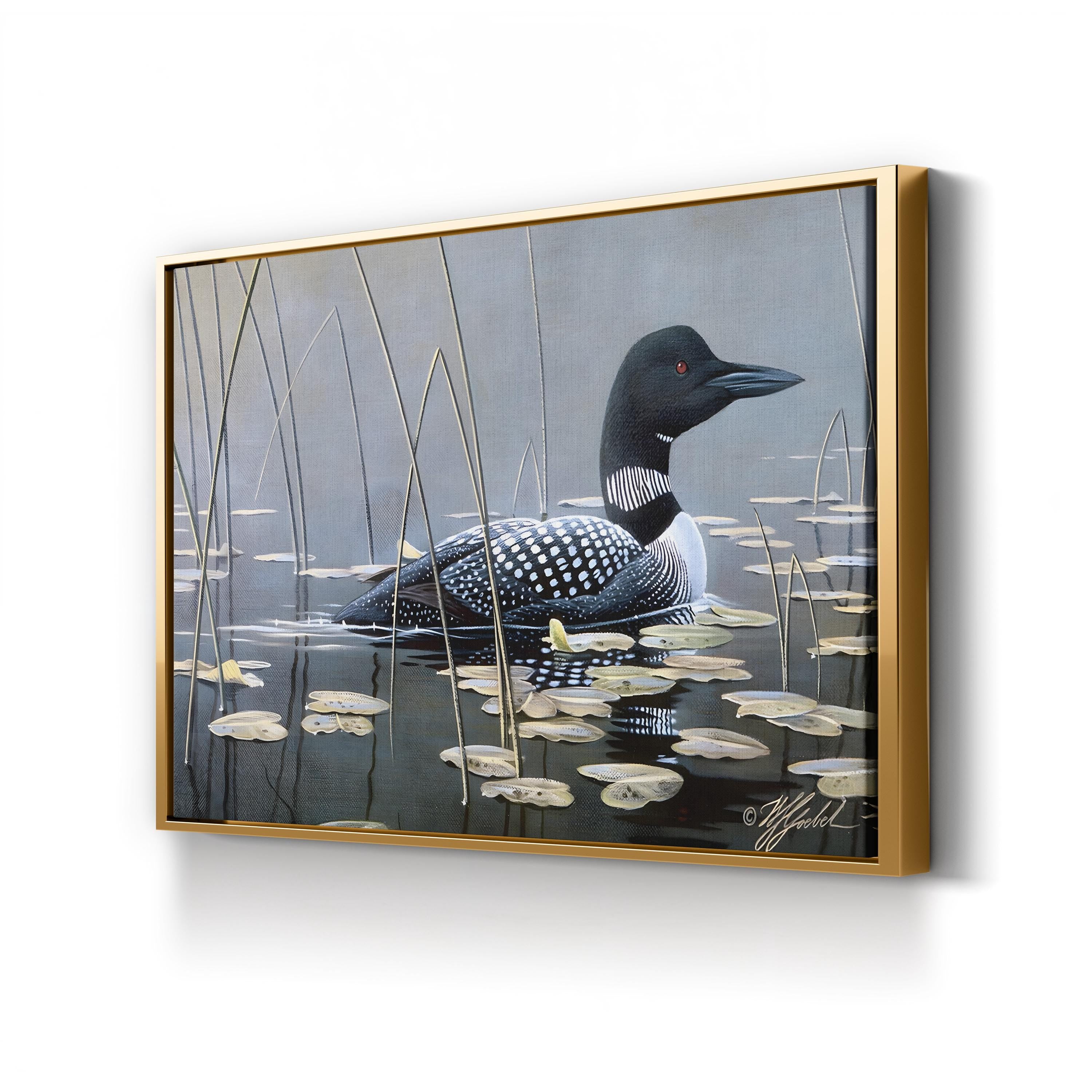 Loon in Reeds Wall Art by Wilhelm Goebel – Vintage Wildlife Bird Illustration Canvas