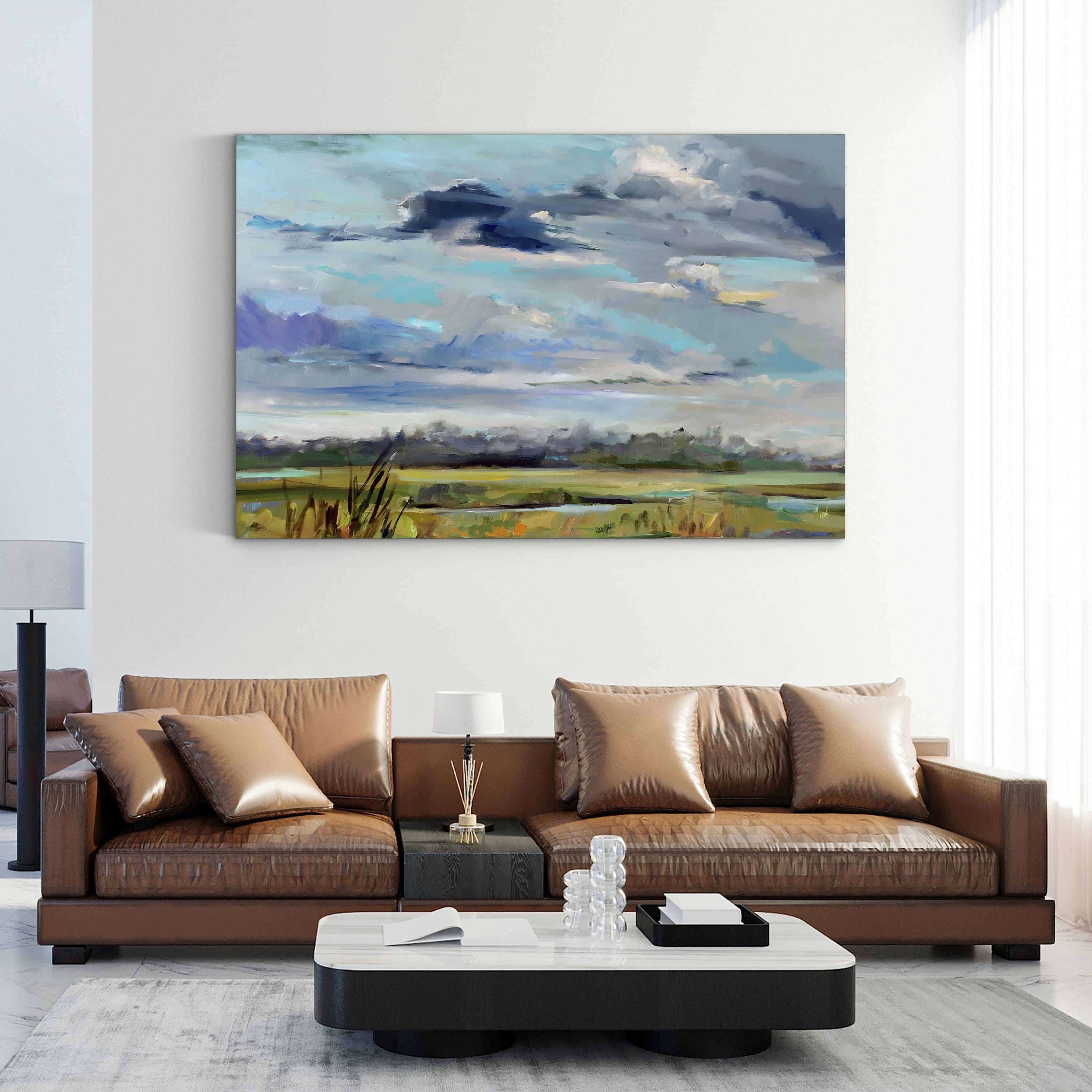 Marsh Skies Wall Art by Carol Hallock – Contemporary Marshland Landscape Canvas