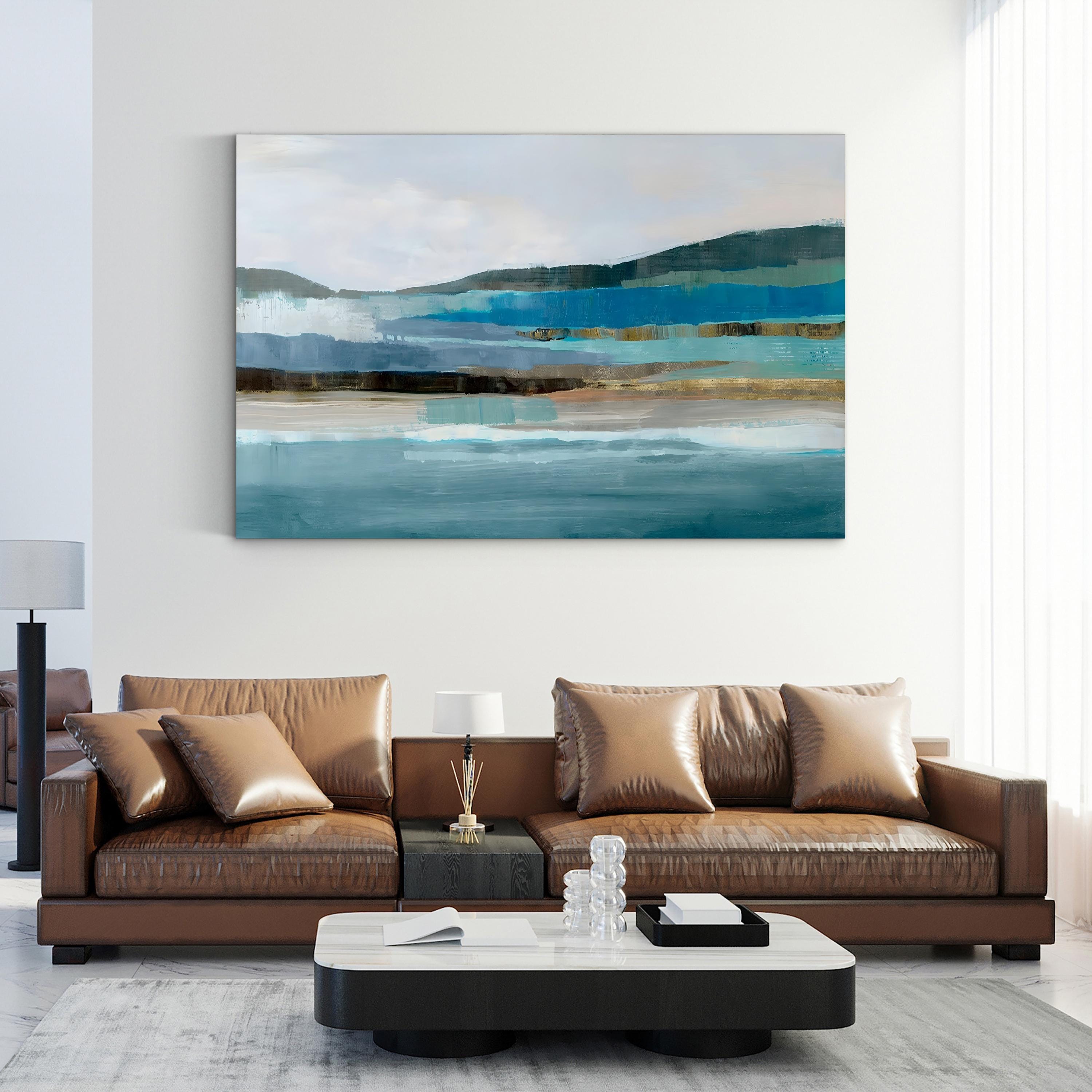 Memories Of Blue Wall Art by J. Hazel – Contemporary Abstract Coastal Landscape Painting Print