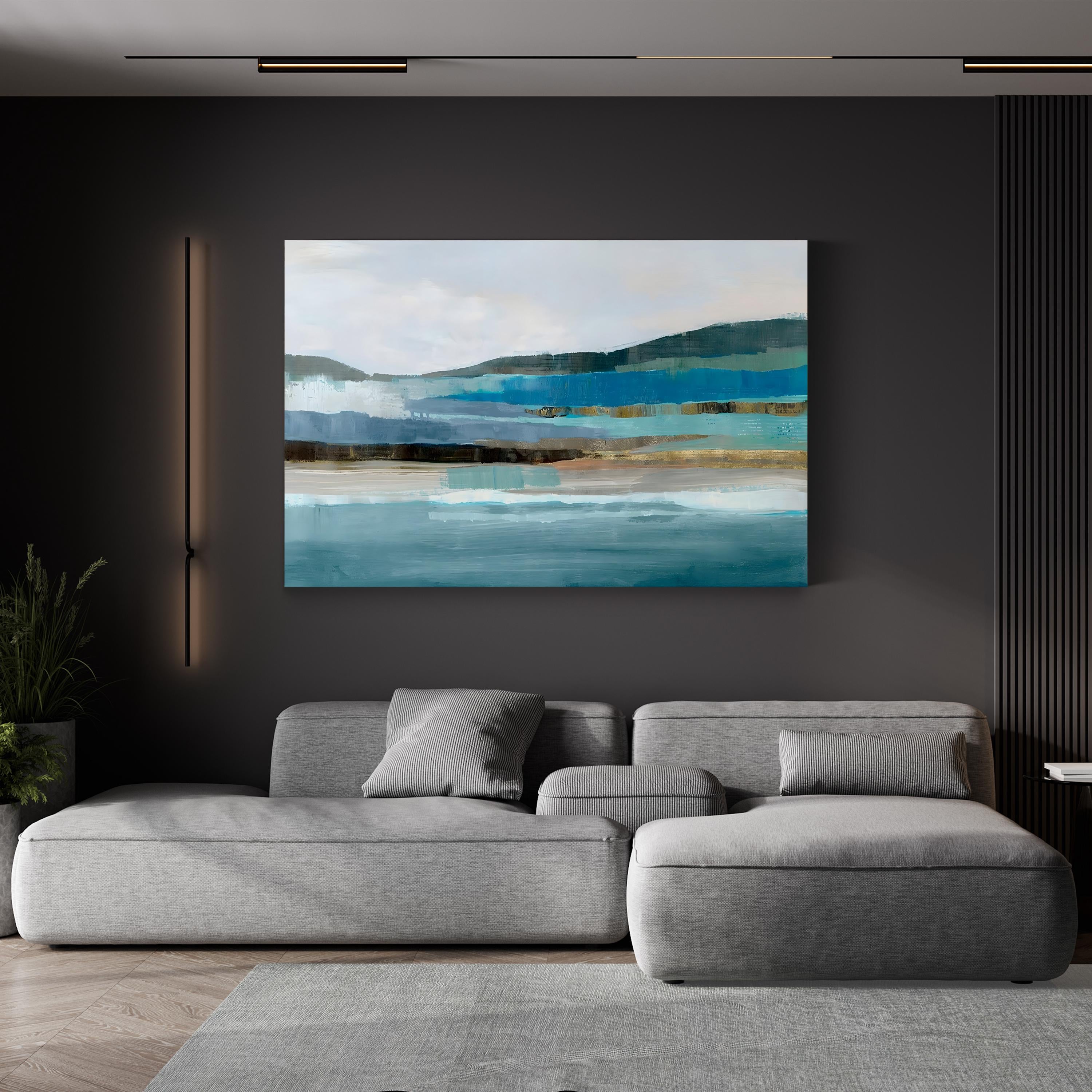 Memories Of Blue Wall Art by J. Hazel – Contemporary Abstract Coastal Landscape Painting Print