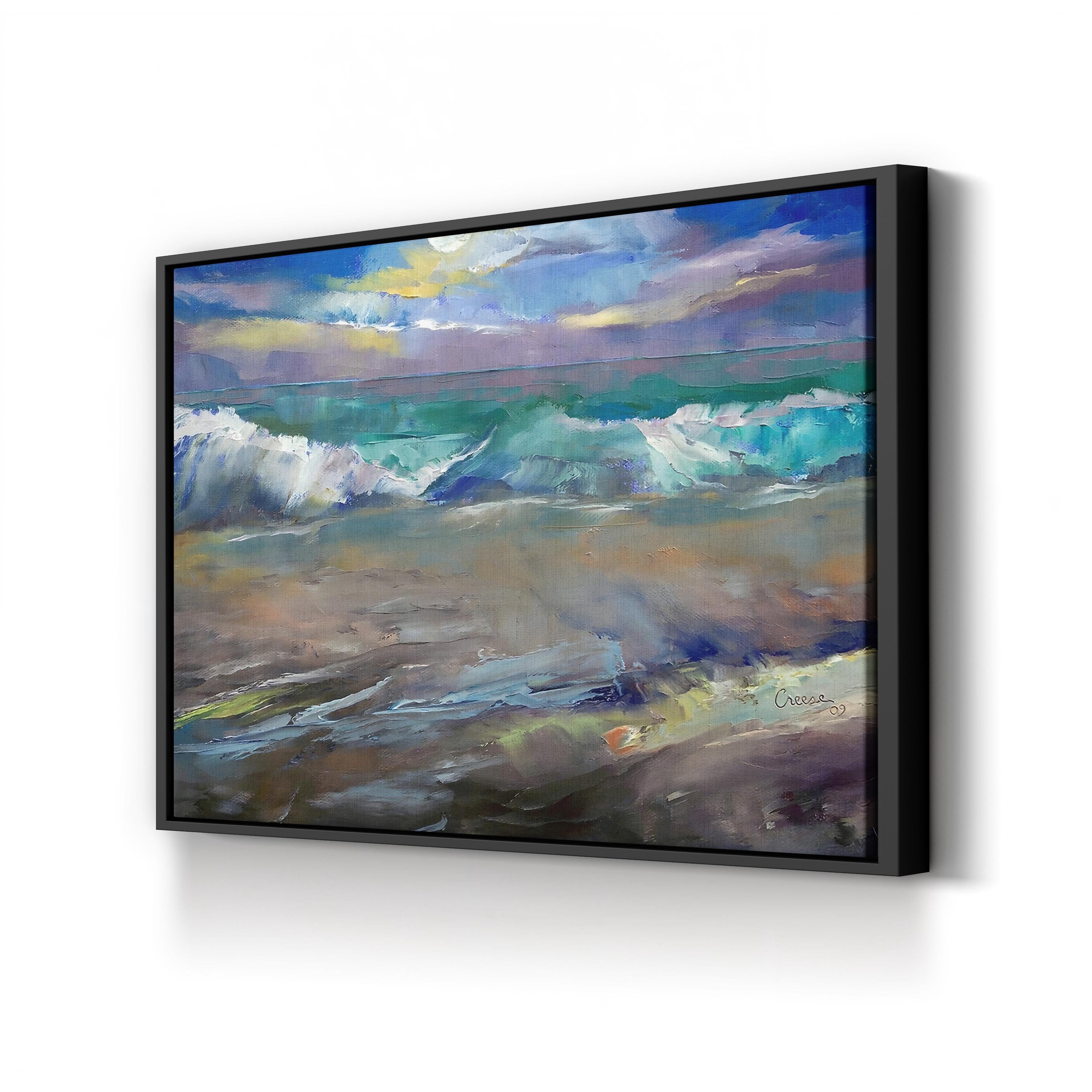 Moonlit Waves – Framed Coastal Seascape Canvas Art by Michael Creese