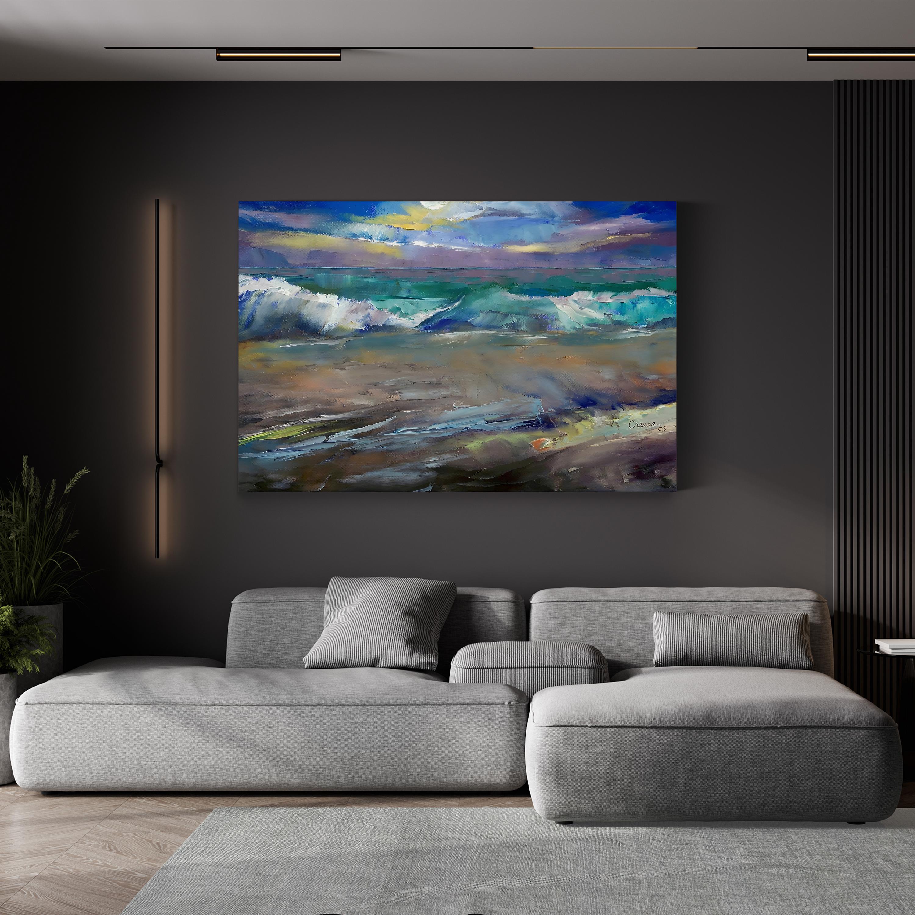 Moonlit Waves – Framed Coastal Seascape Canvas Art by Michael Creese