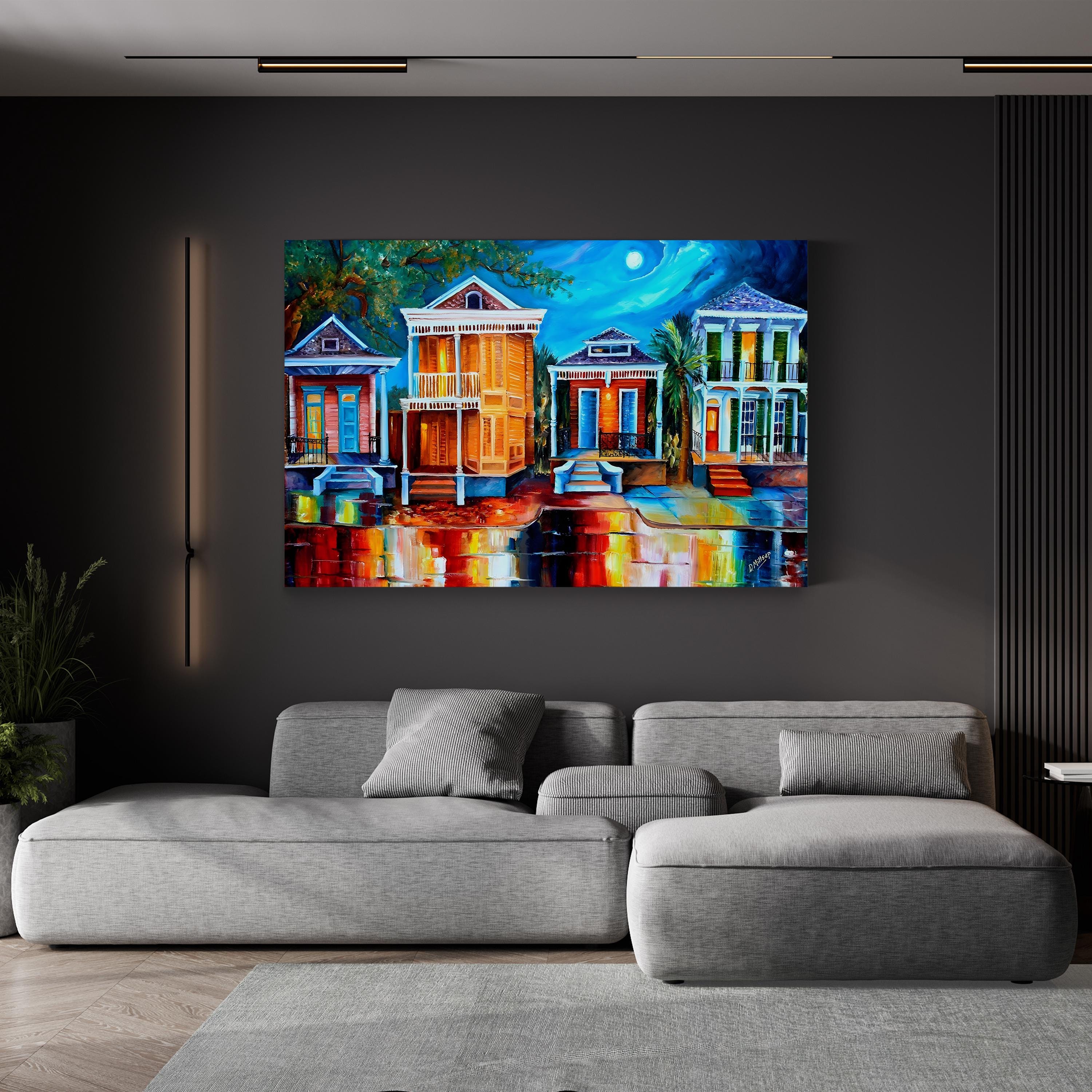 Moon Over New Orleans | Contemporary French Quarter Night Scene Wall Art