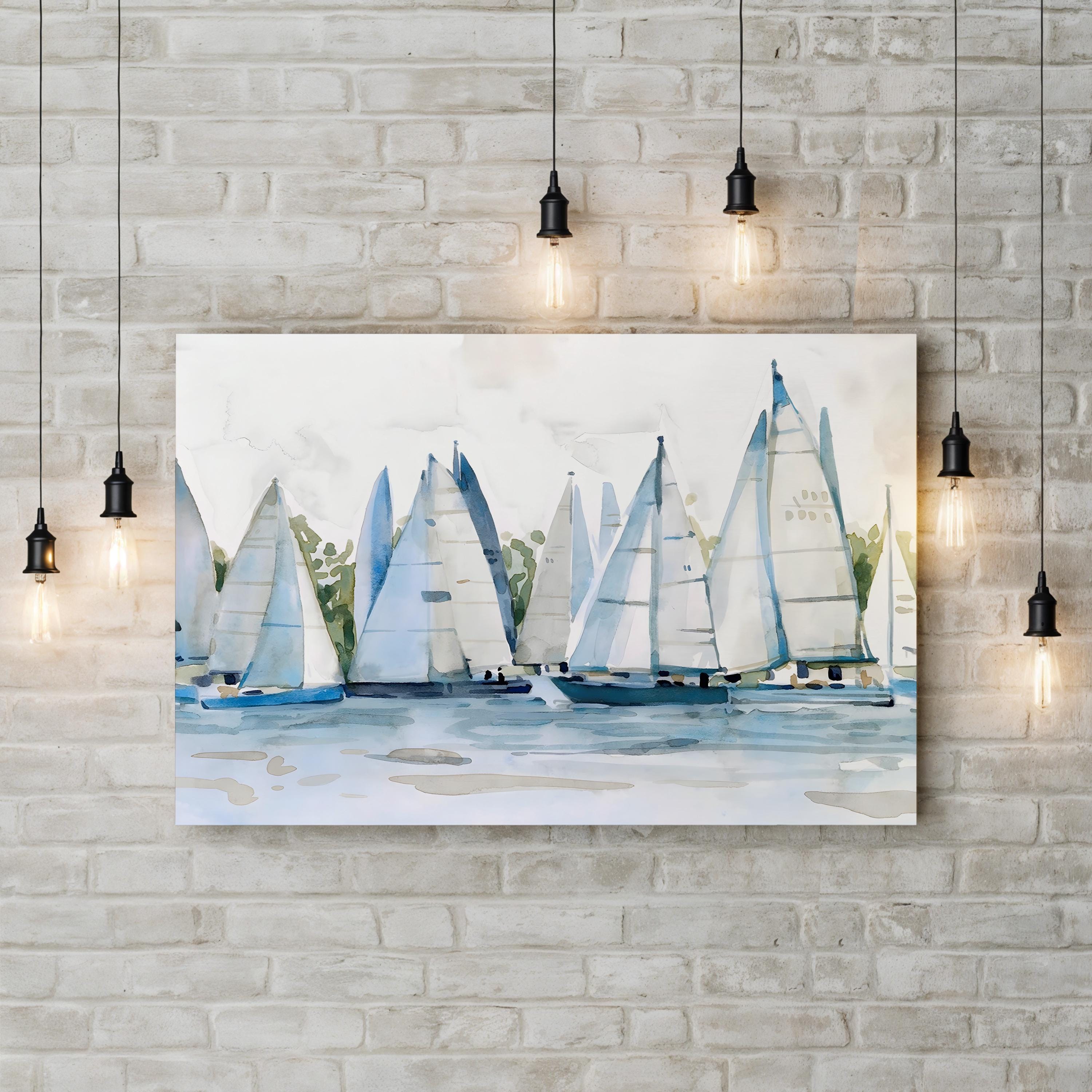 Pastel Marina II Wall Art by Emma Scarvey – Watercolor Sailboat Coastal Canvas Print