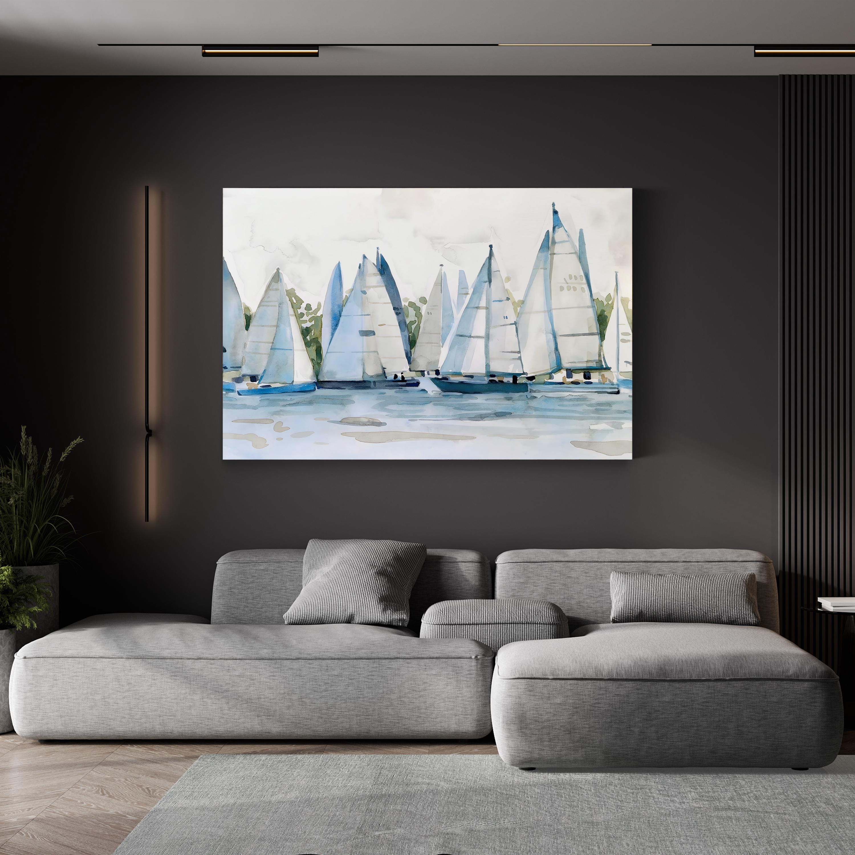 Pastel Marina II Wall Art by Emma Scarvey – Watercolor Sailboat Coastal Canvas Print