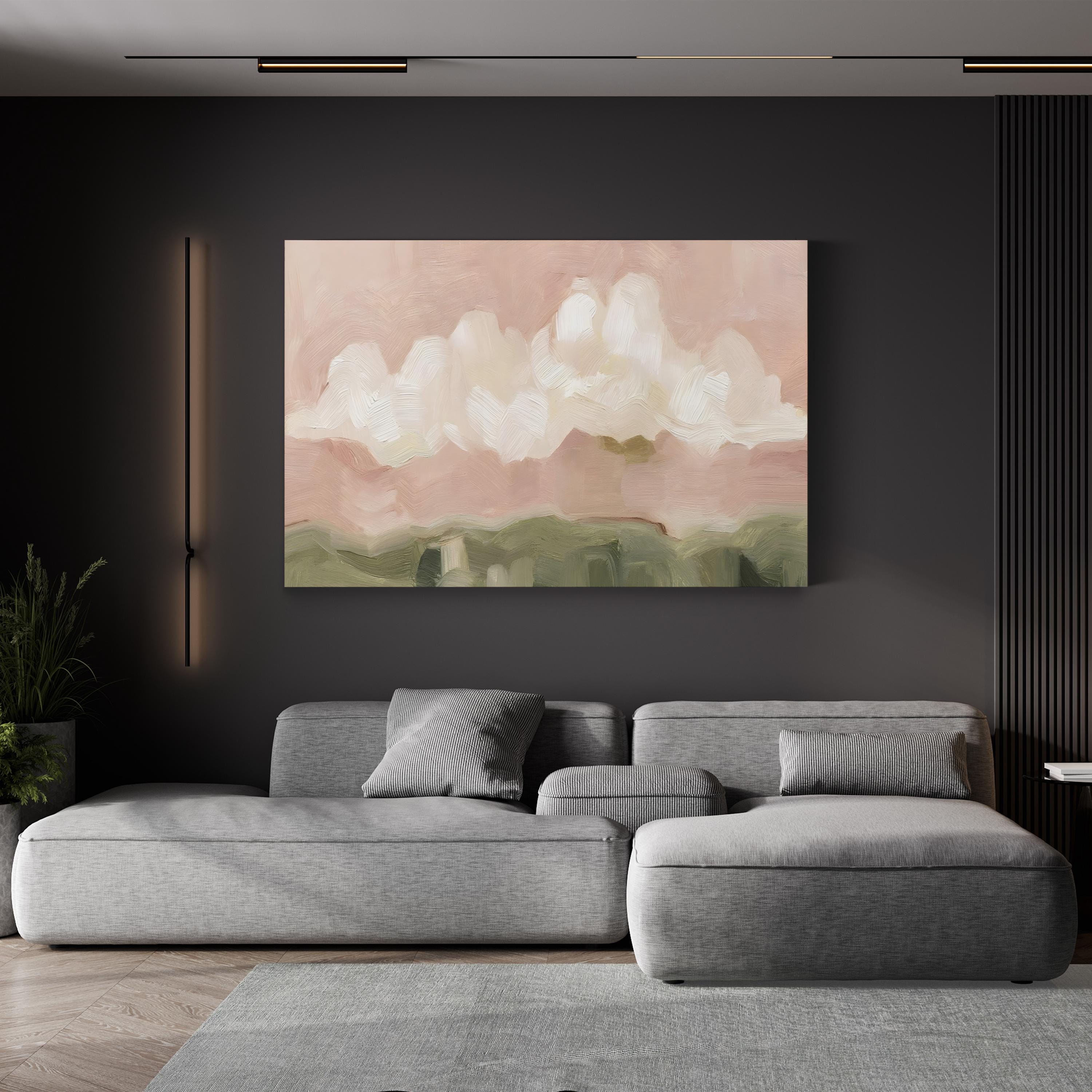 Pink Haze Sunset II Wall Art – Contemporary Textured Landscape by Emma Scarvey