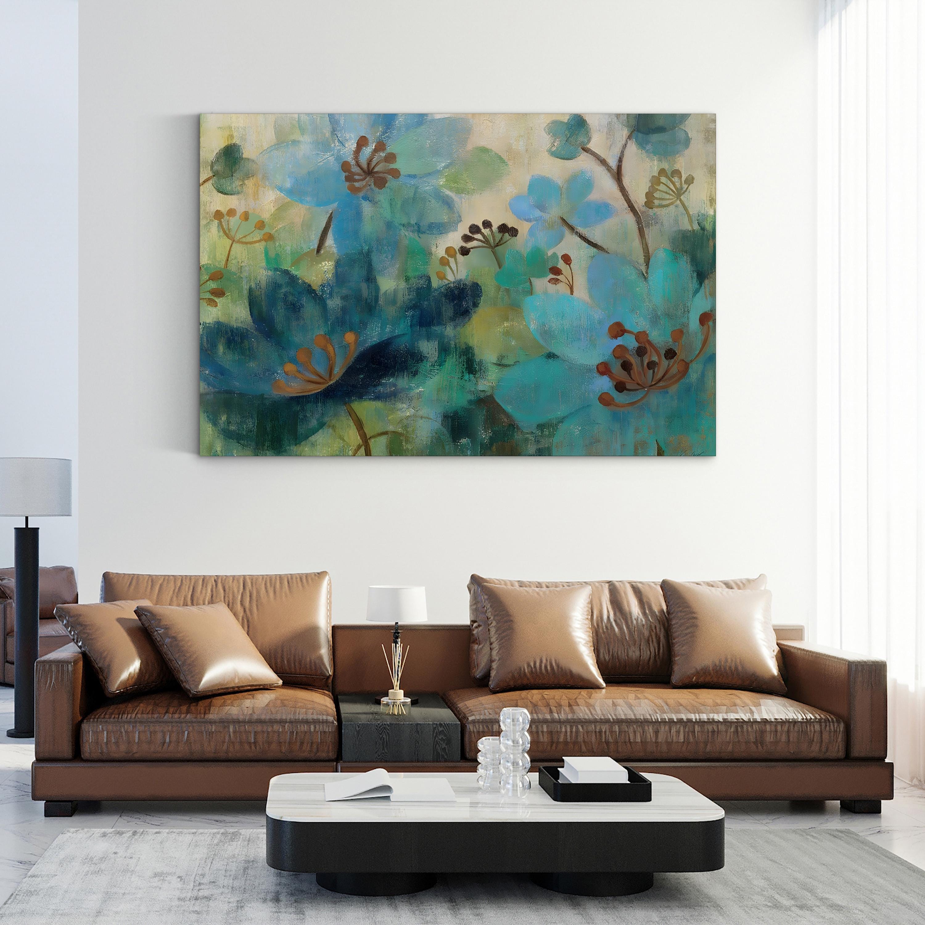 Peacock Garden Wall Art by Silvia Vassileva – Contemporary Floral Collage Canvas