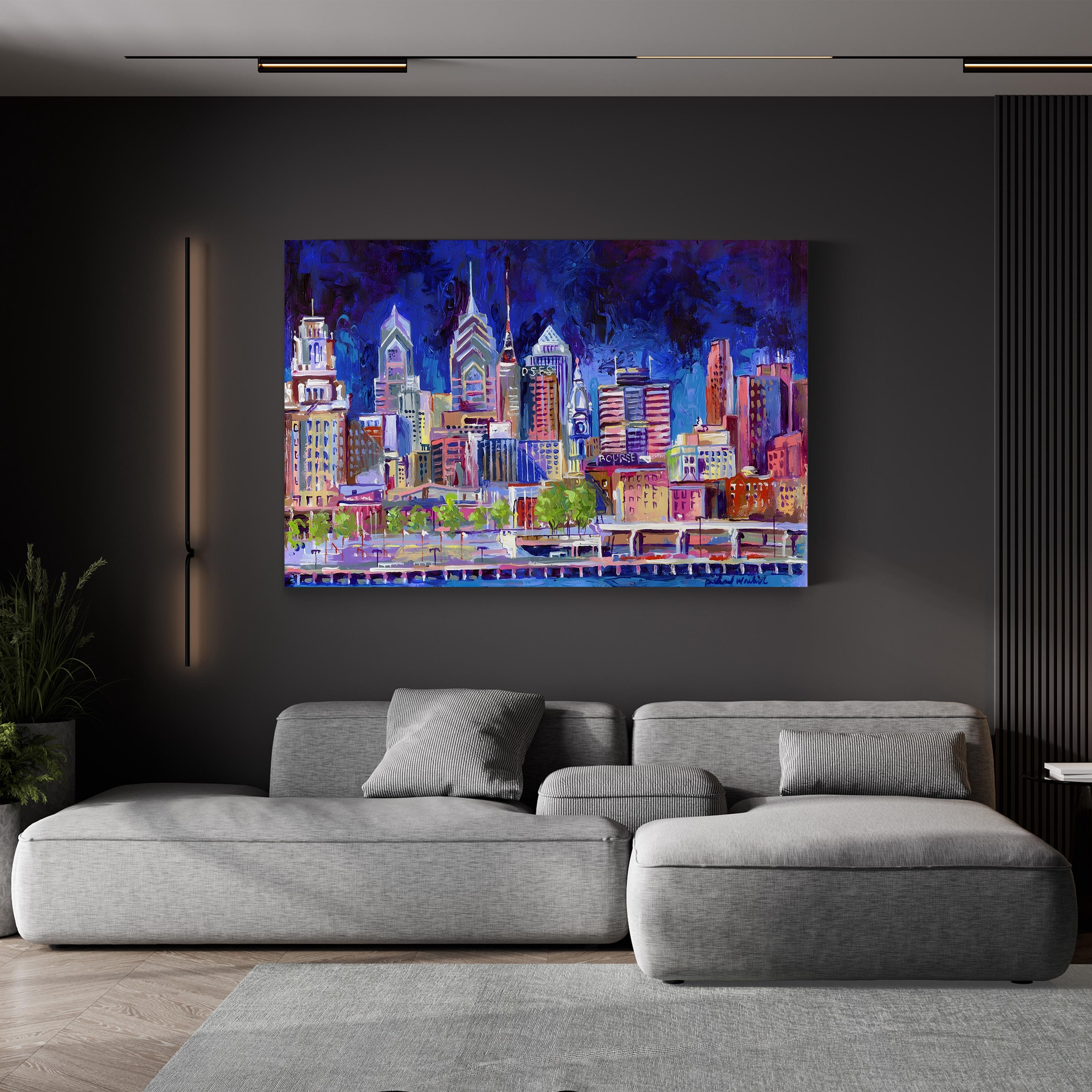 Philadelphia Cityscape at Night – Contemporary Skyline Wall Art by Richard Wallich