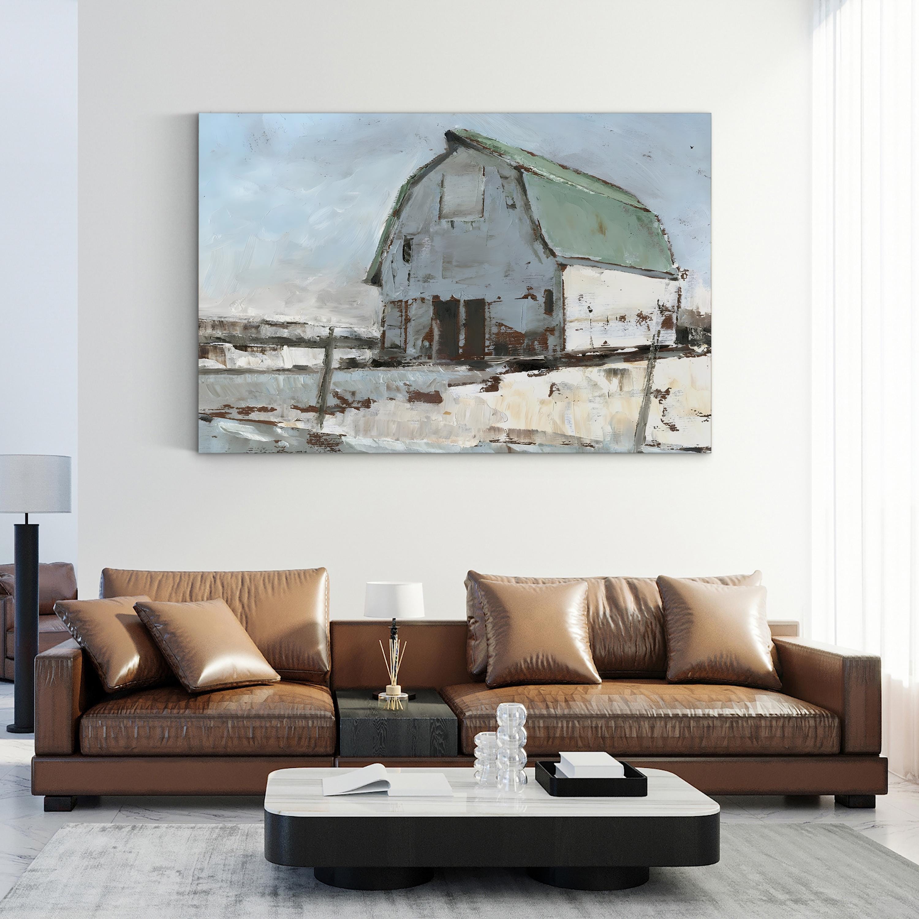 Plein Air Barn I Wall Art by Ethan Harper – Contemporary Pastoral Landscape Canvas