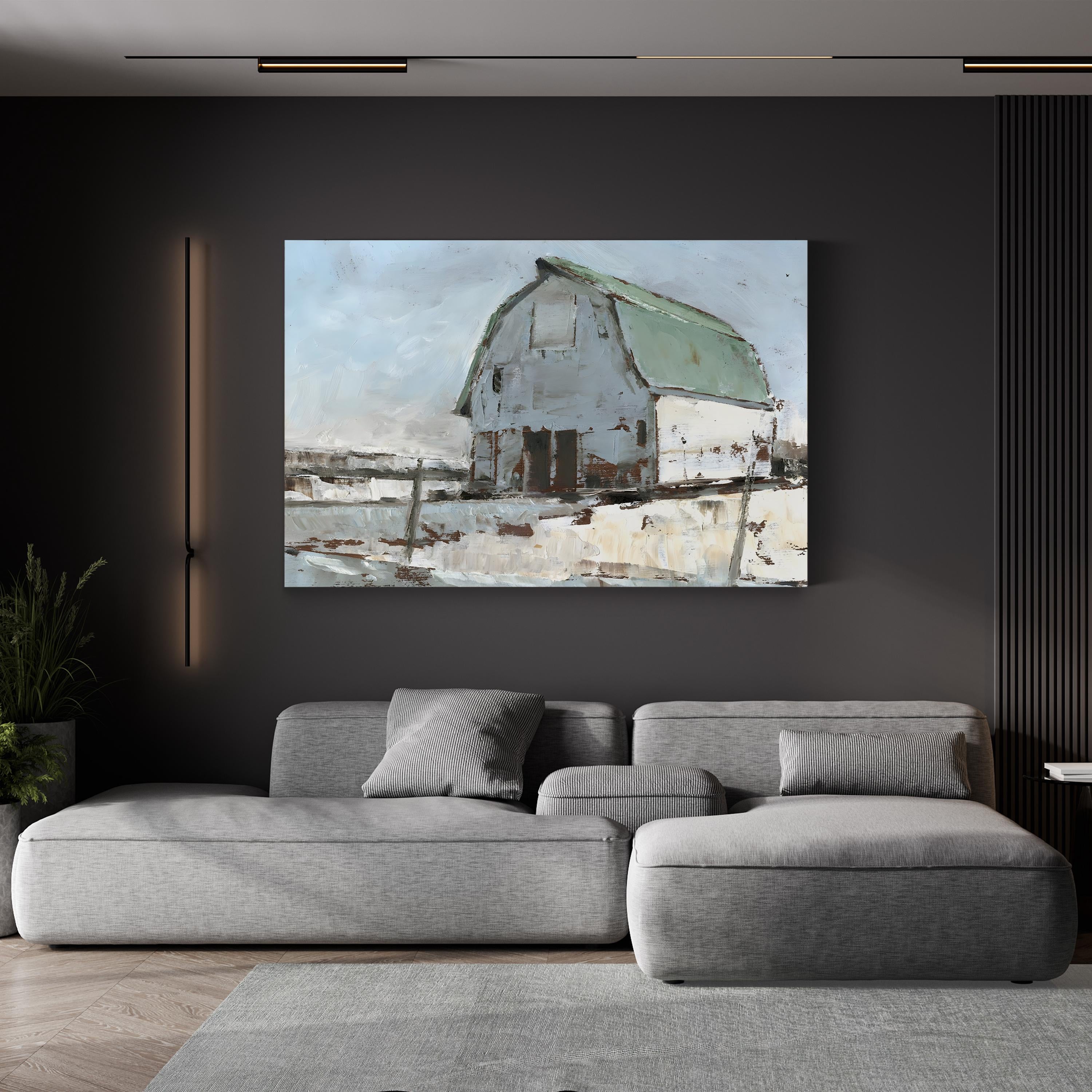 Plein Air Barn I Wall Art by Ethan Harper – Contemporary Pastoral Landscape Canvas
