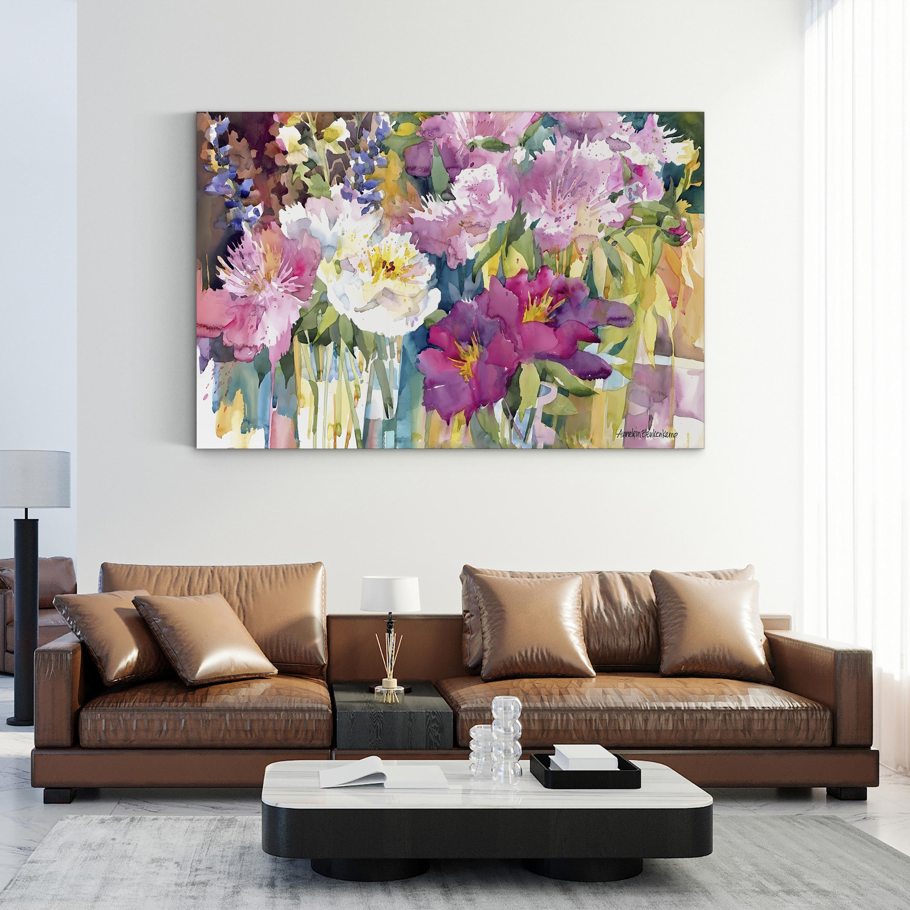 Plethora of Peonies – Contemporary Floral Watercolor Wall Art by Annelein Beukenkamp