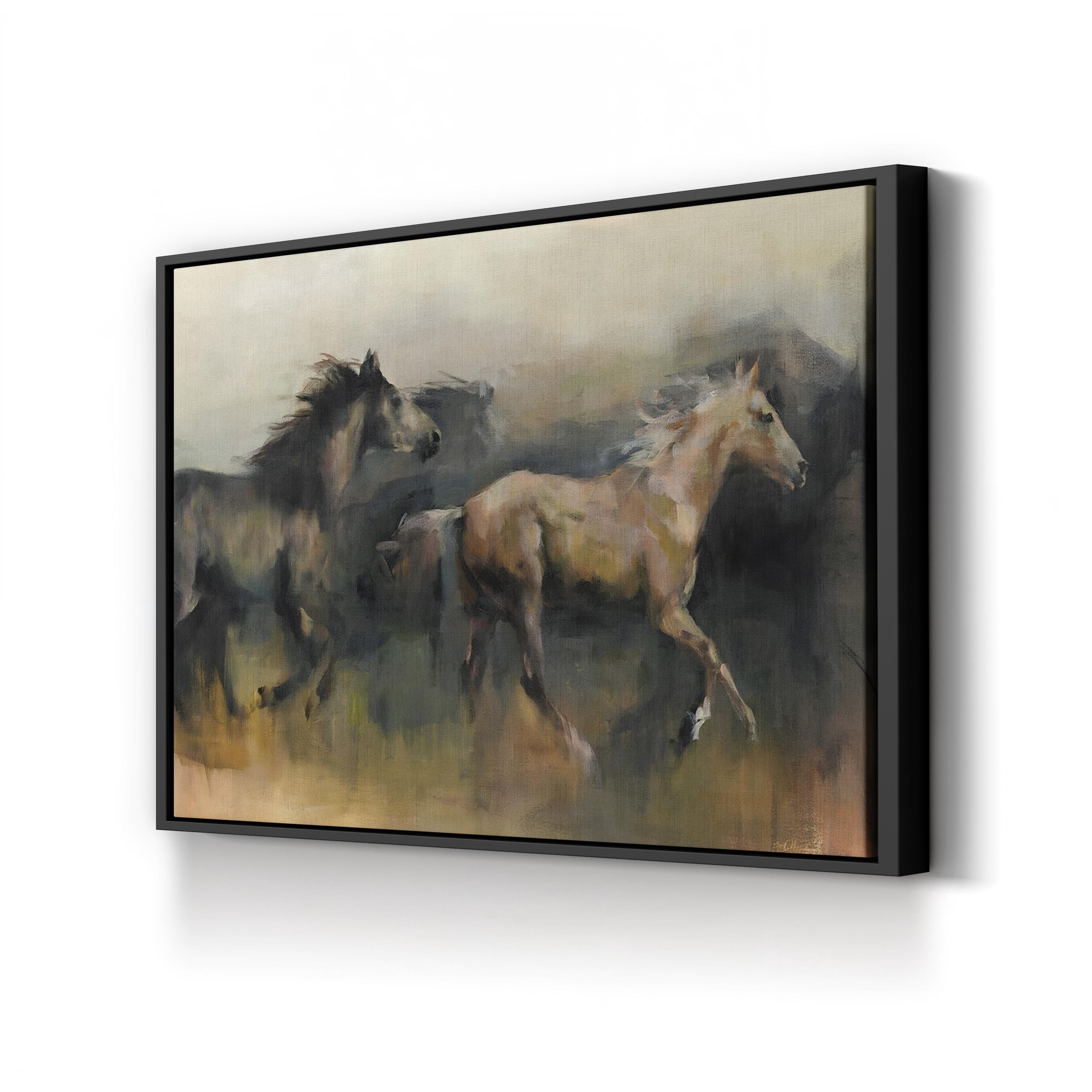 Wild Horses on Open Plains – Period Illustration Wall Art | Western Landscape Canvas Print