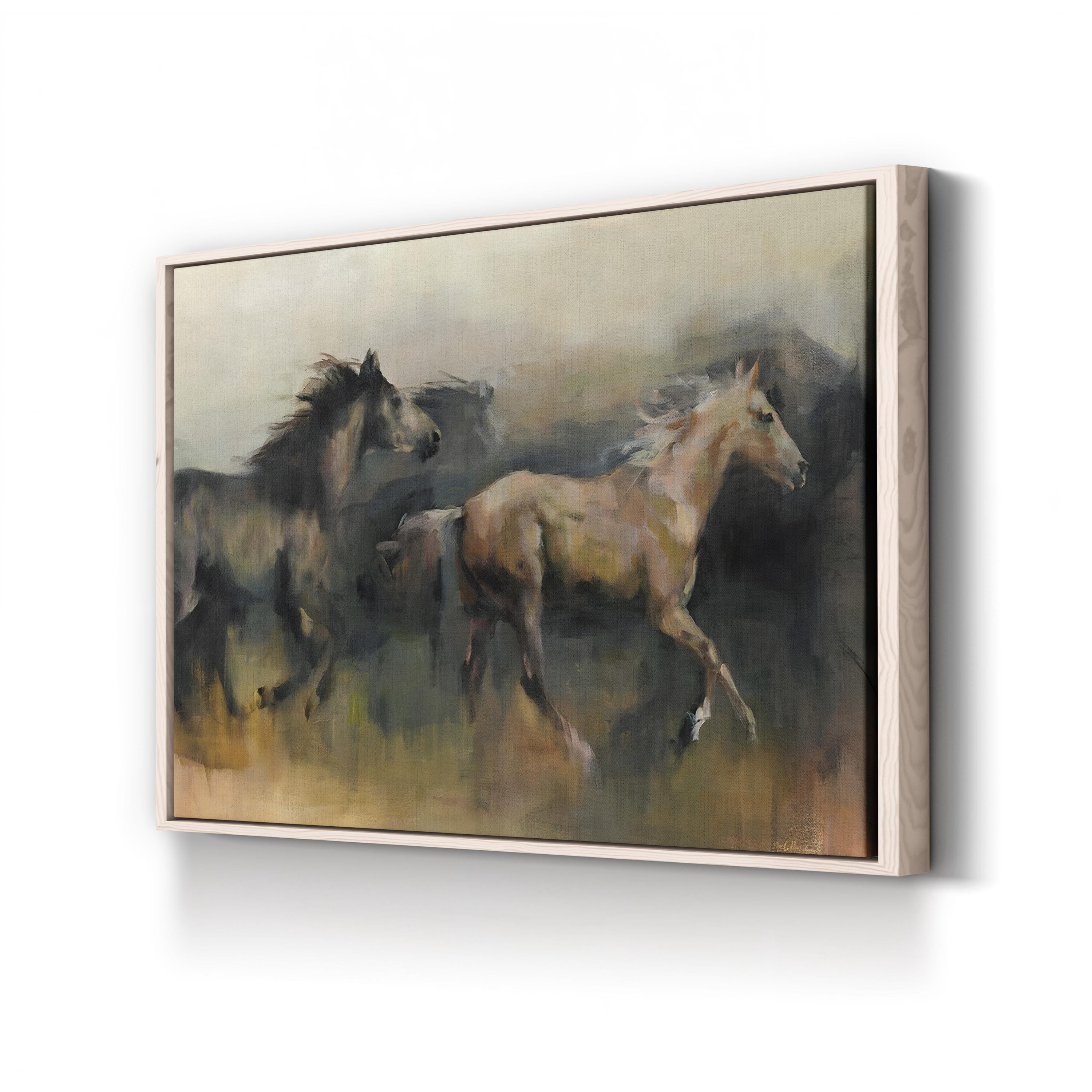 Wild Horses on Open Plains – Period Illustration Wall Art | Western Landscape Canvas Print
