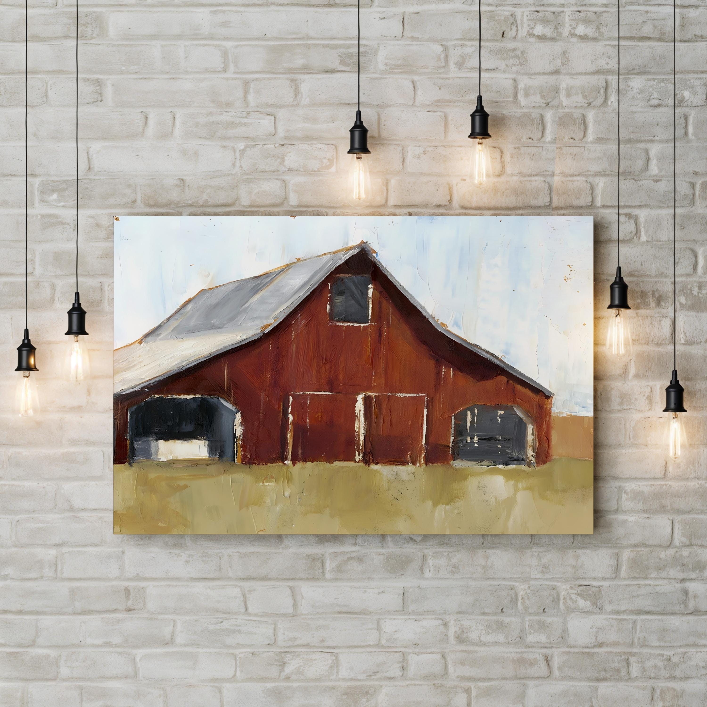 Rustic Red Barn I – Farmhouse Rural Landscape Canvas Art by Ethan Harper