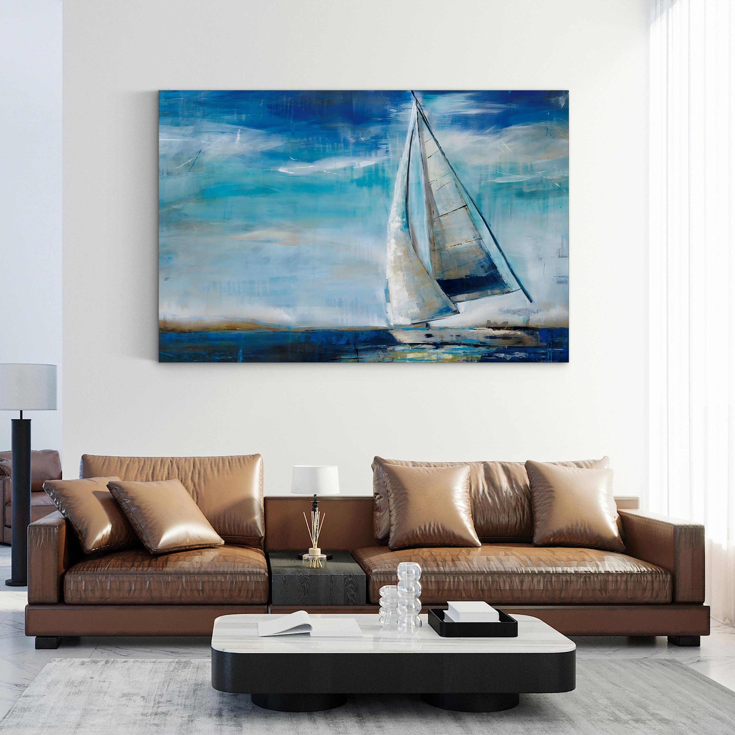 Sail Away Wall Art by Liz Jardine – Contemporary Nautical Sailboat Seascape Canvas