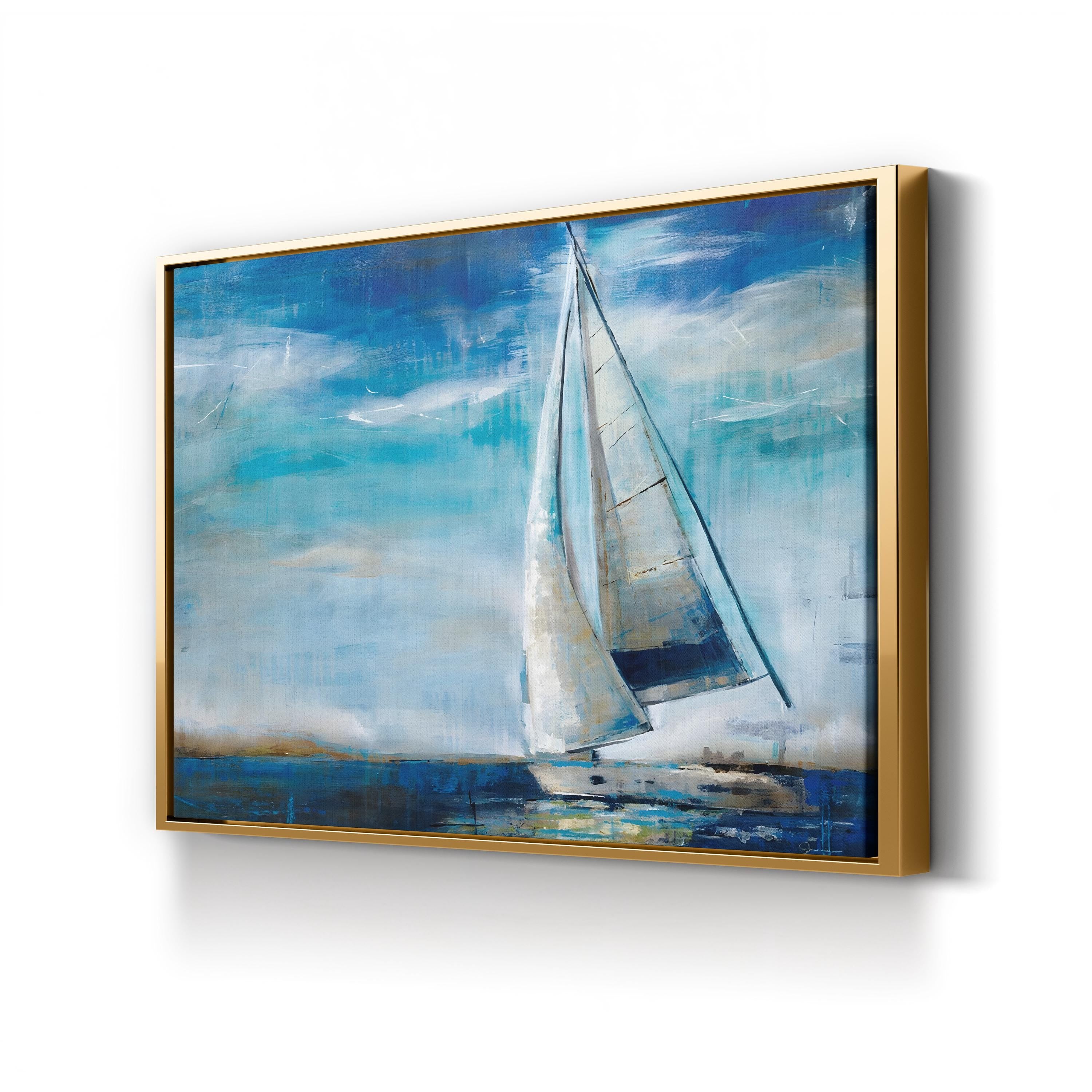 Sail Away Wall Art by Liz Jardine – Contemporary Nautical Sailboat Seascape Canvas