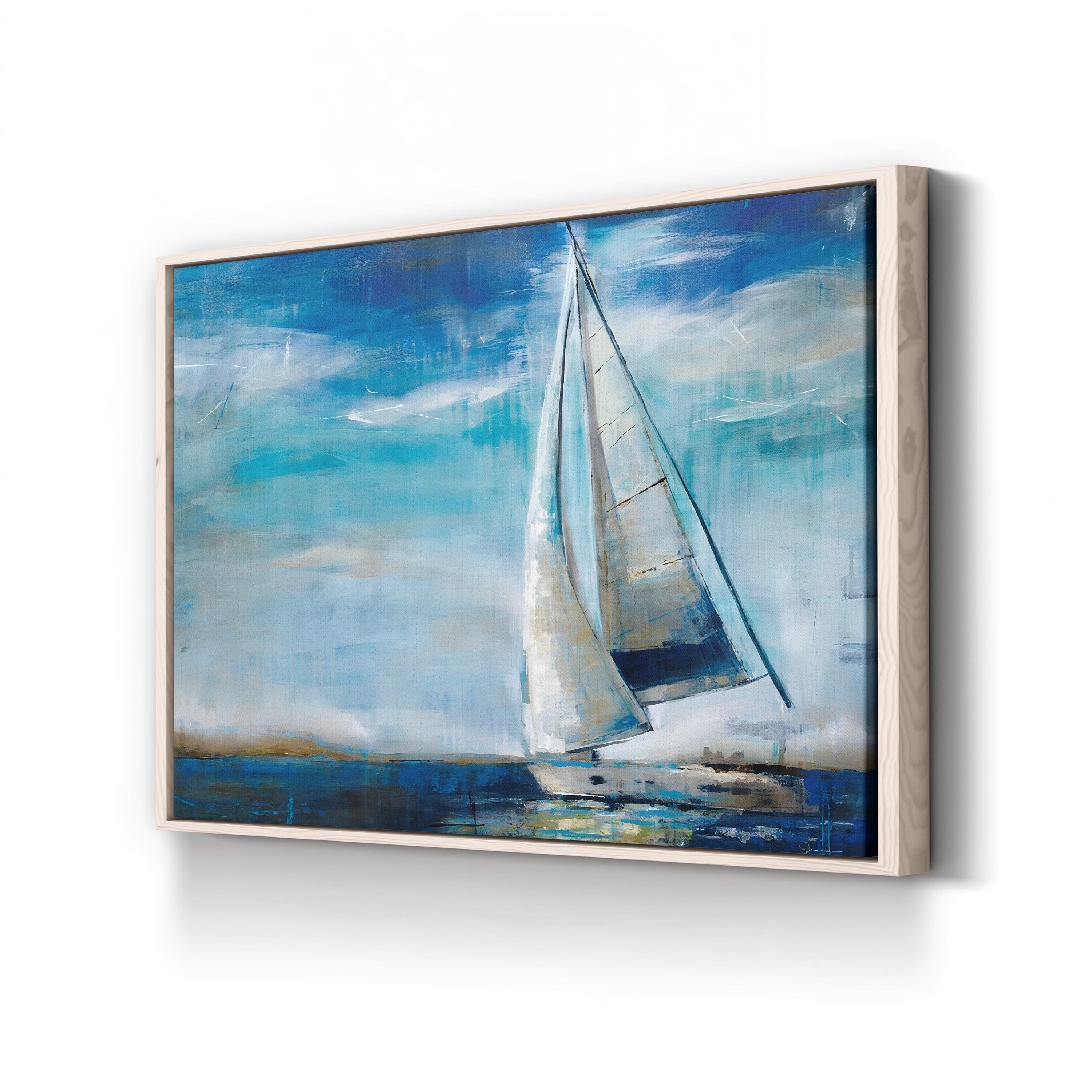 Sail Away Wall Art by Liz Jardine – Contemporary Nautical Sailboat Seascape Canvas