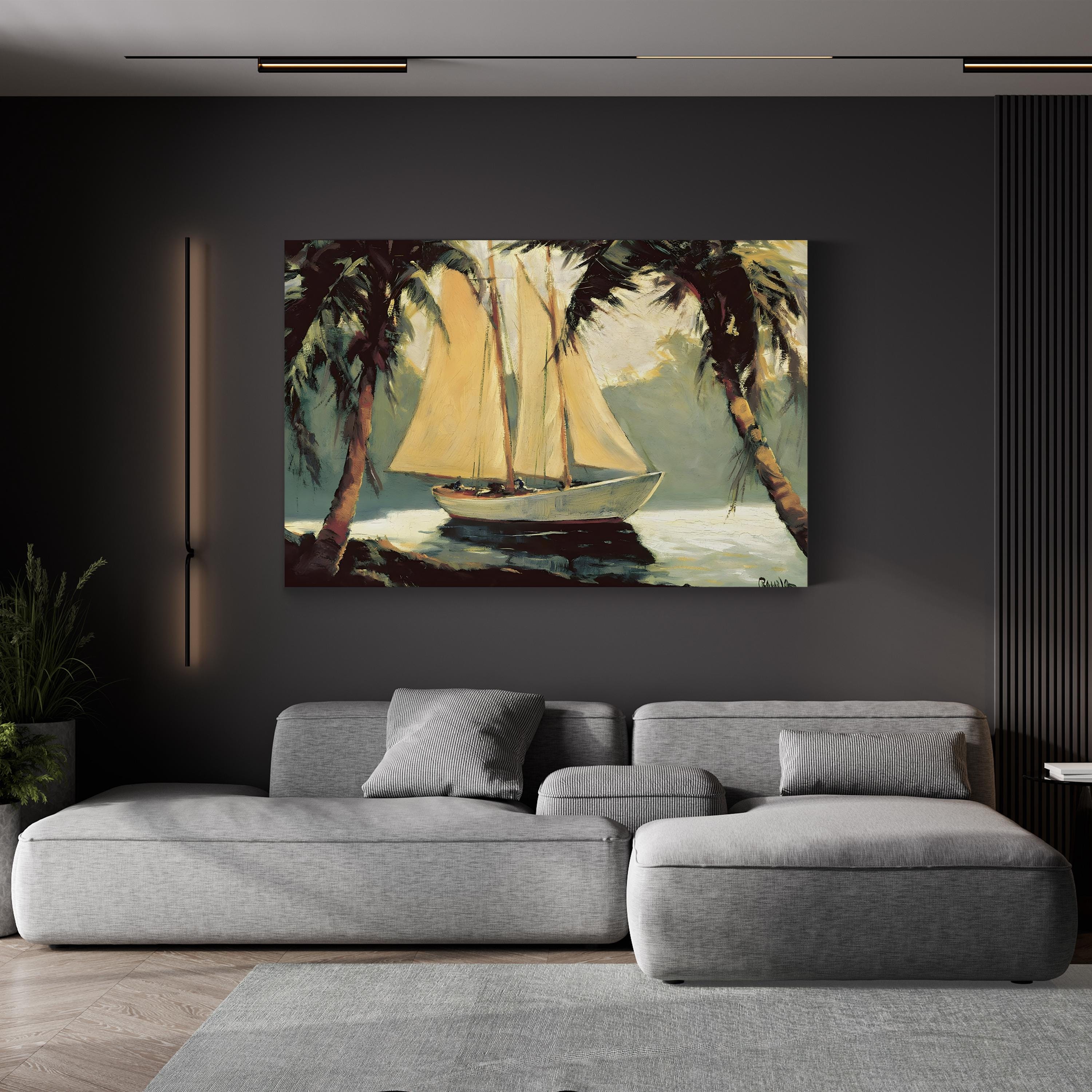 Sailboat, Santa Barbara Wall Art by Frederick Alexander Pawla – Coastal Nautical Landscape Canvas