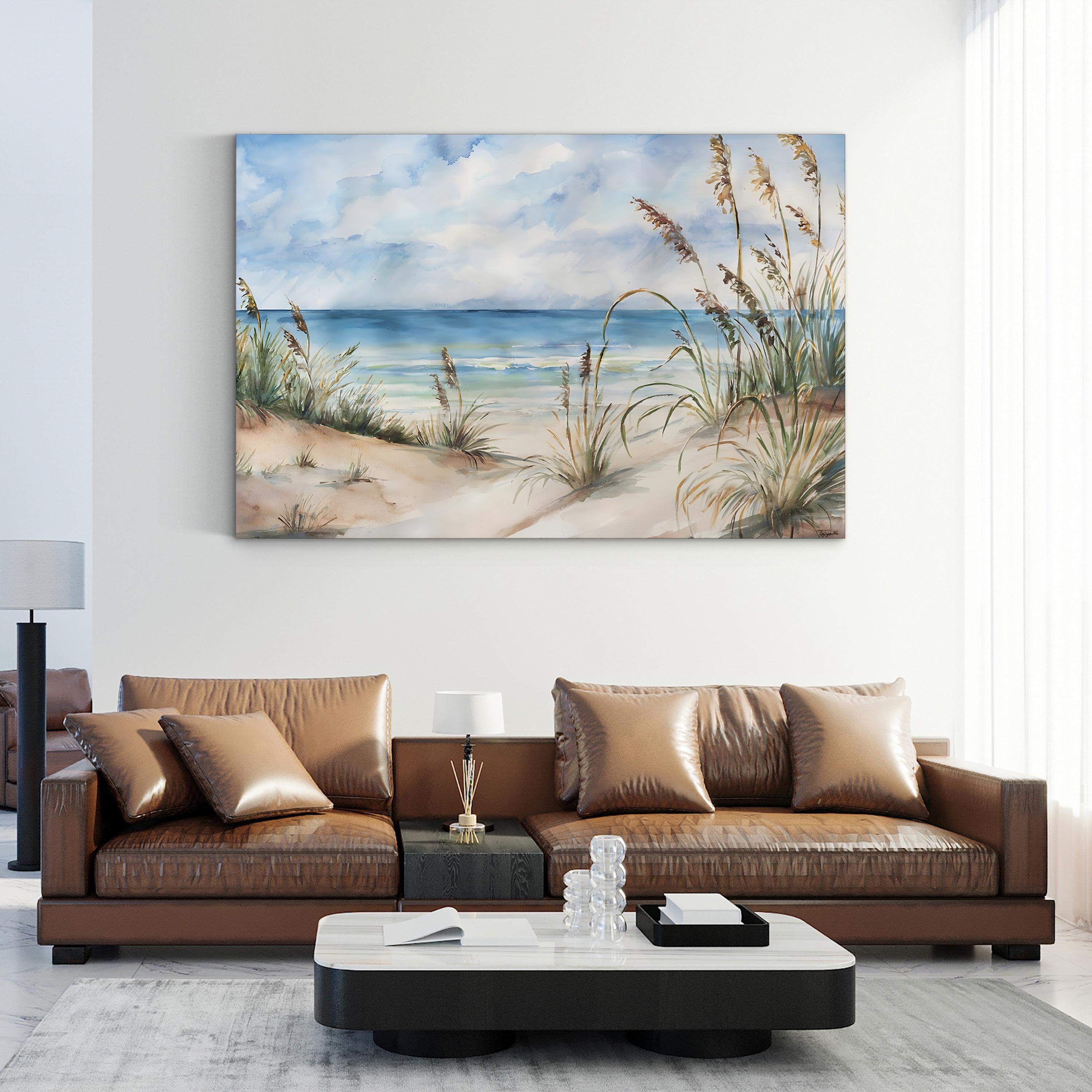 Seaview Landscape Wall Art by Tara Reed – Coastal Watercolor Beach Dunes Canvas Print