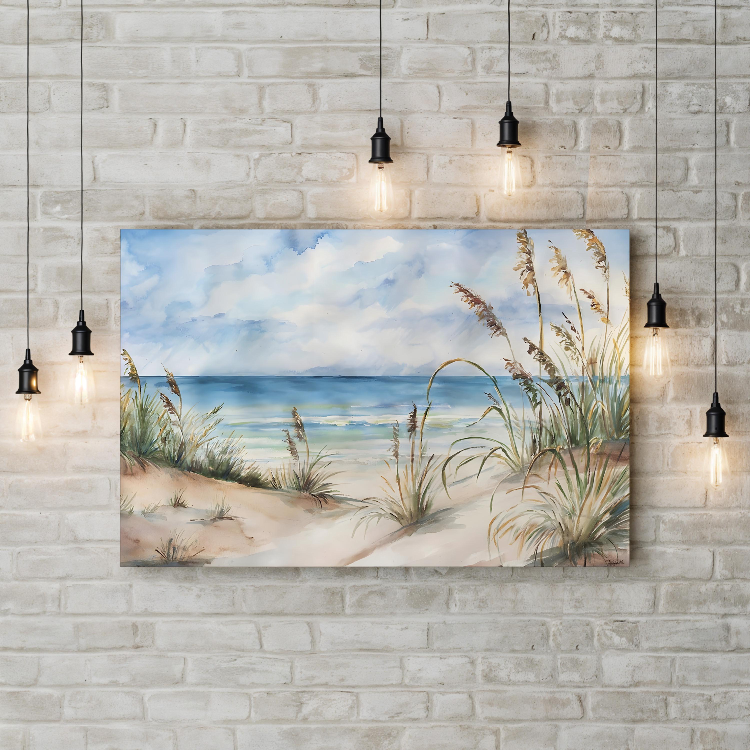 Seaview Landscape Wall Art by Tara Reed – Coastal Watercolor Beach Dunes Canvas Print