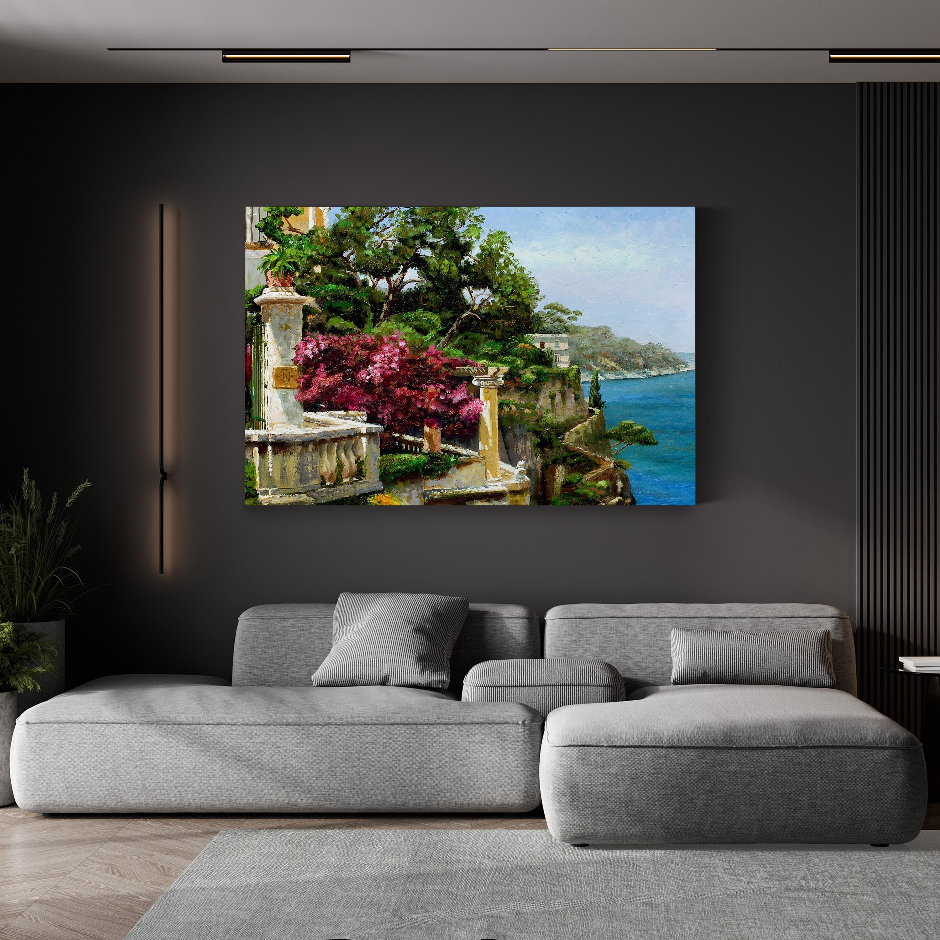 Serene Sorrento Canvas Art Print: Mediterranean Coastal Landscape with Terraces