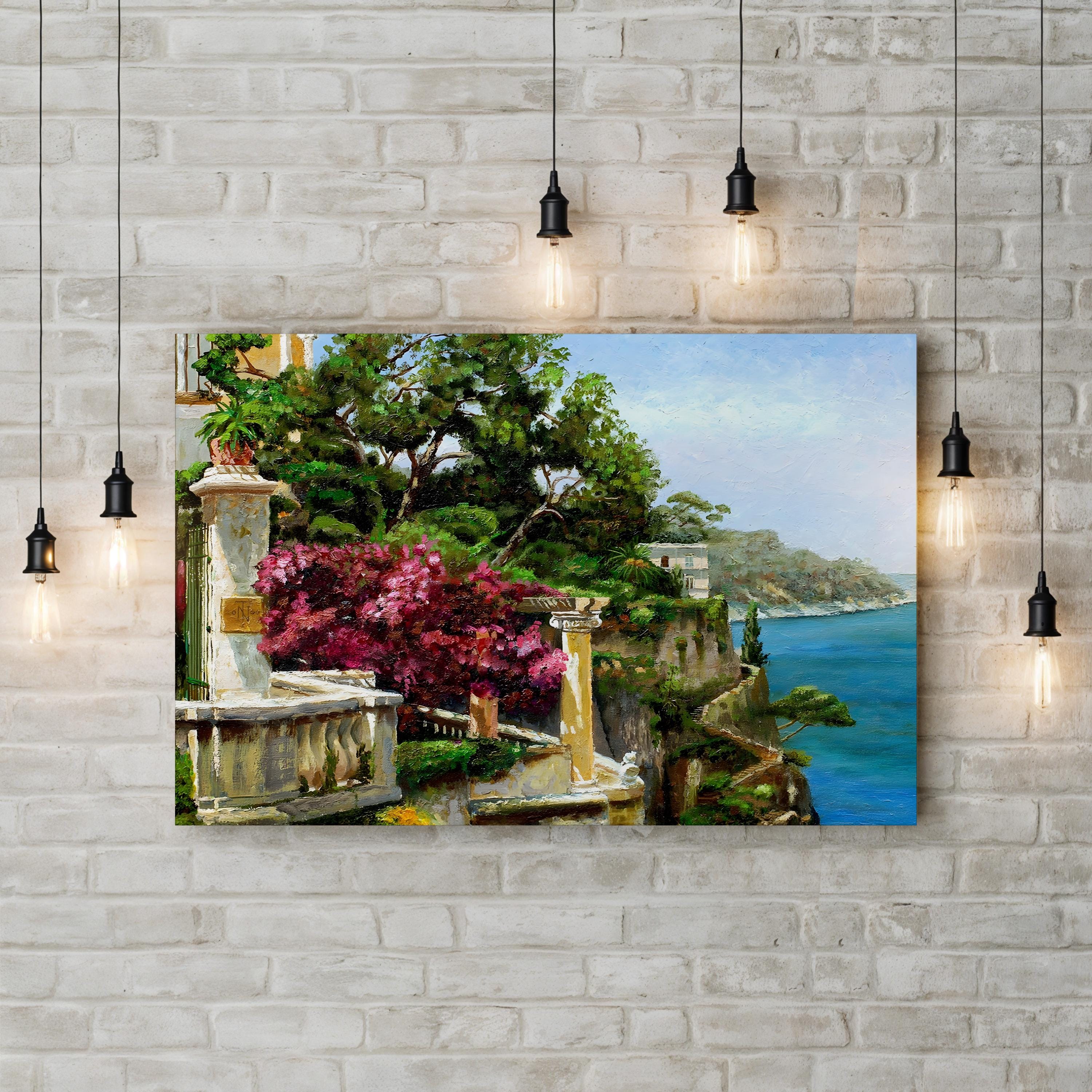Serene Sorrento Canvas Art Print: Mediterranean Coastal Landscape with Terraces