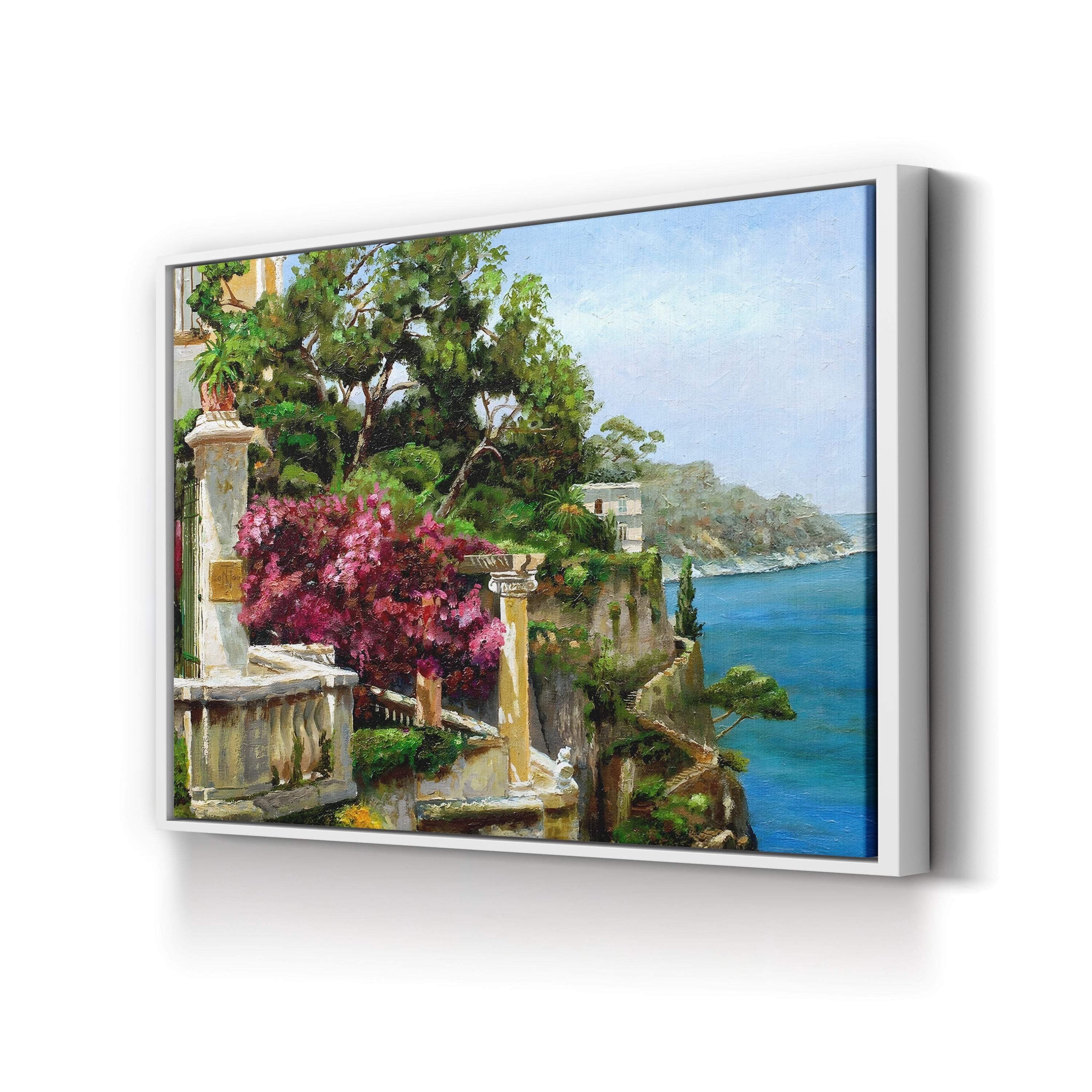 Serene Sorrento Canvas Art Print: Mediterranean Coastal Landscape with Terraces
