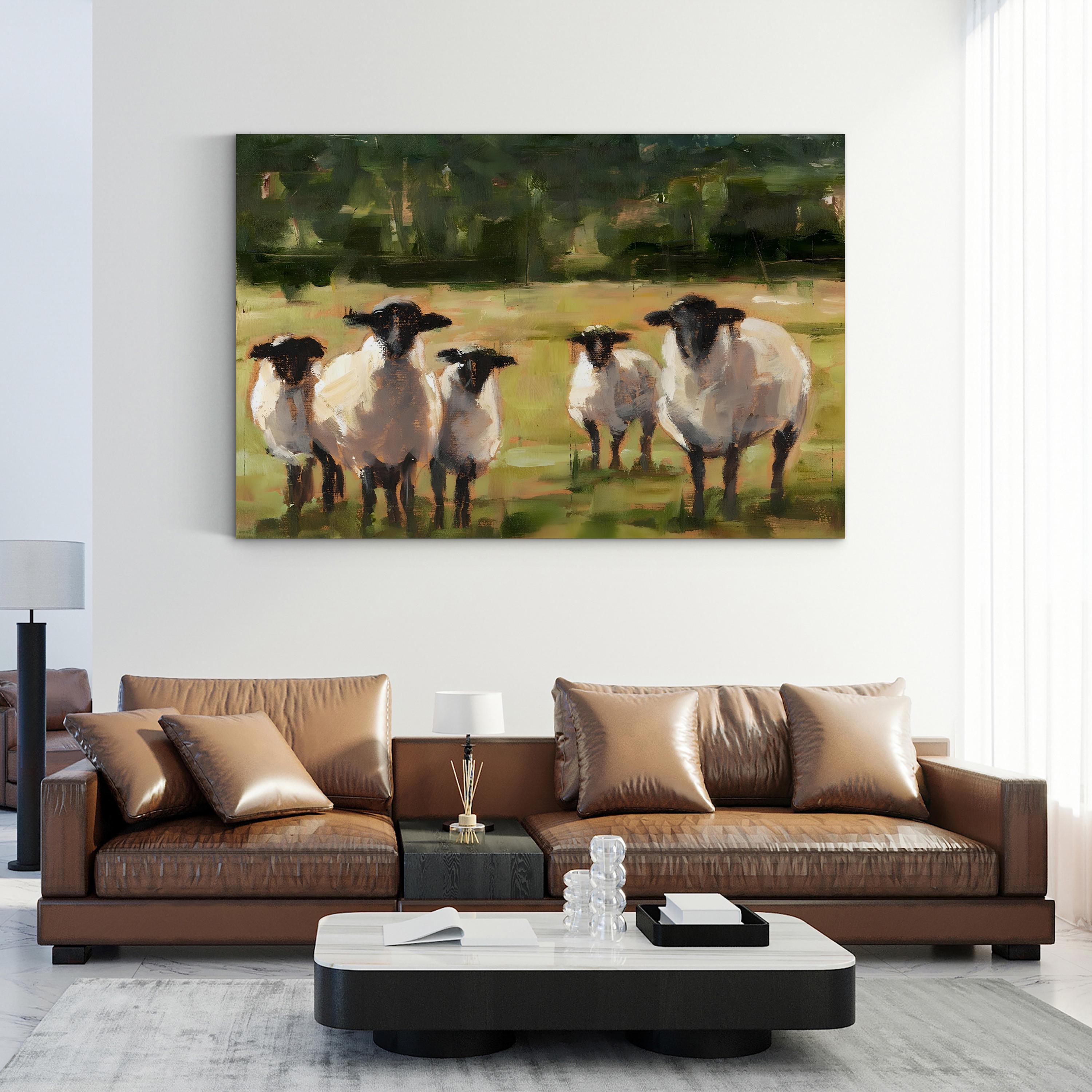 Sheep Family I Wall Art by Ethan Harper – Neutral Wildlife Farm Landscape Canvas Print