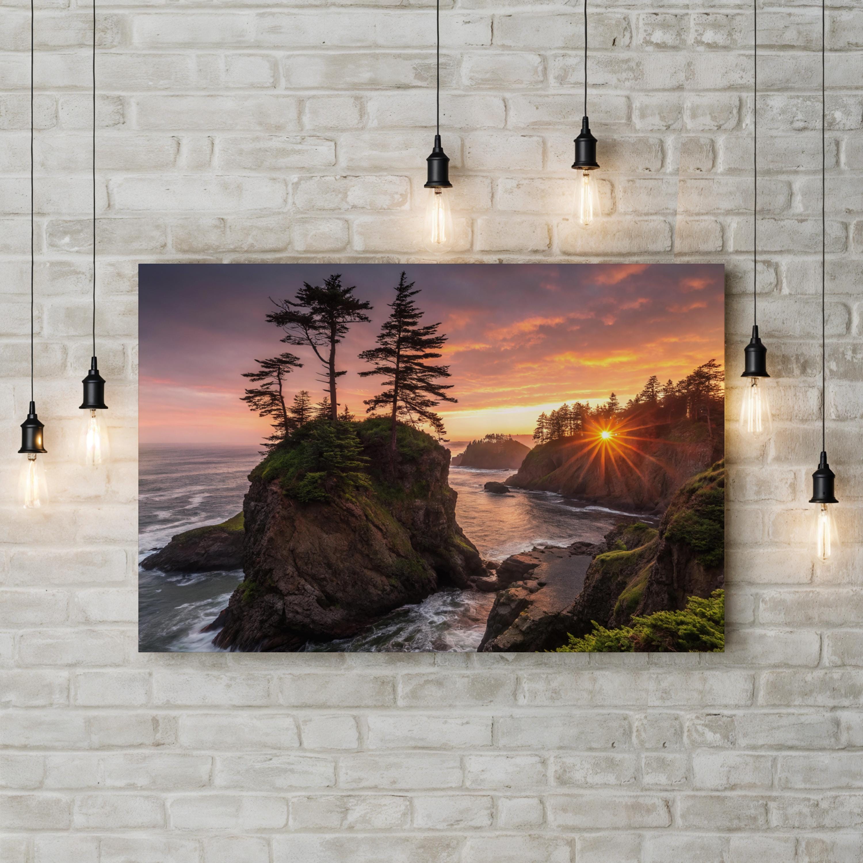 Coastal Sunset Canvas Art — Tropical Palm Tree Landscape Print