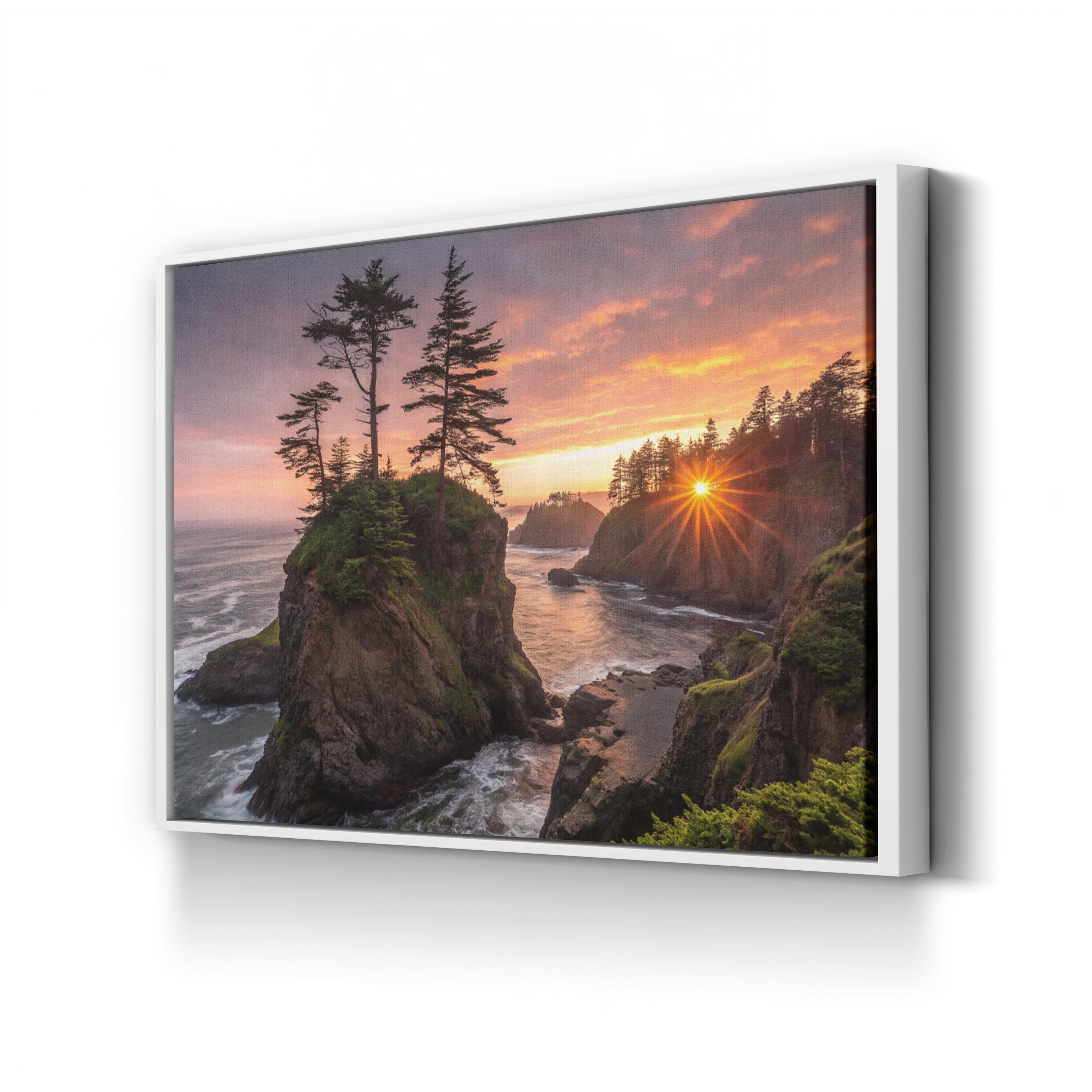 Coastal Sunset Canvas Art — Tropical Palm Tree Landscape Print