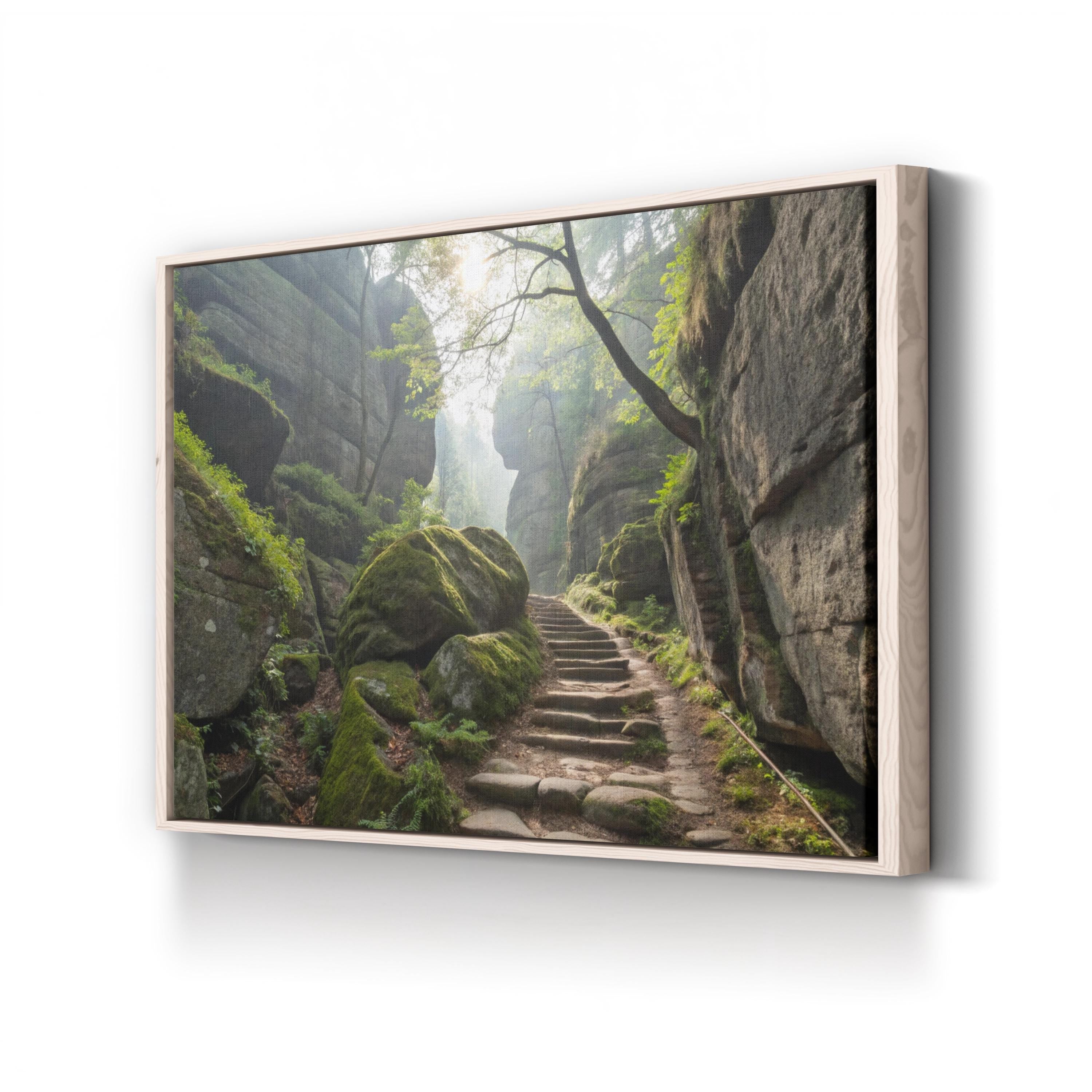Mossy Stone Path Canvas Art | Tranquil Forest Landscape Print