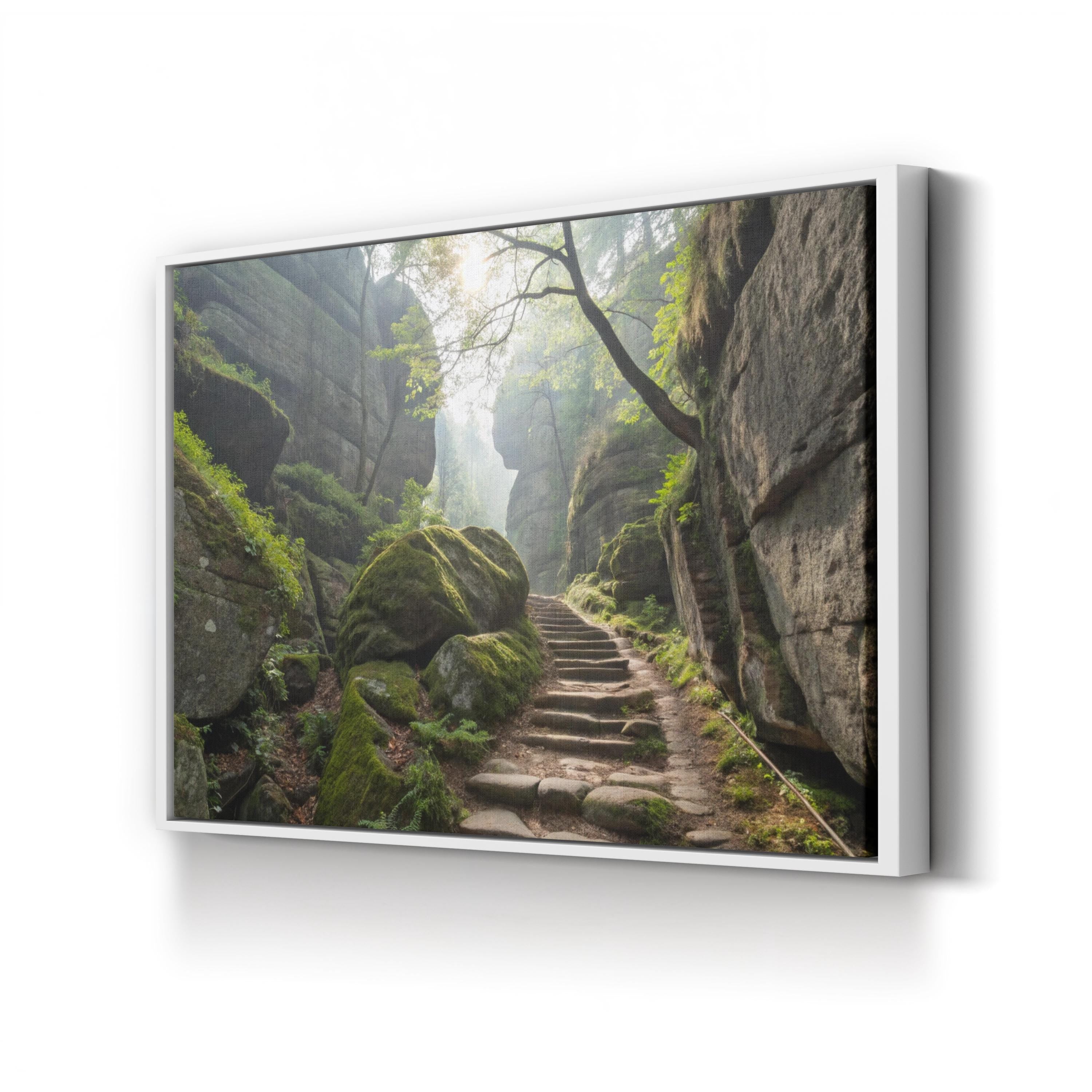 Mossy Stone Path Canvas Art | Tranquil Forest Landscape Print