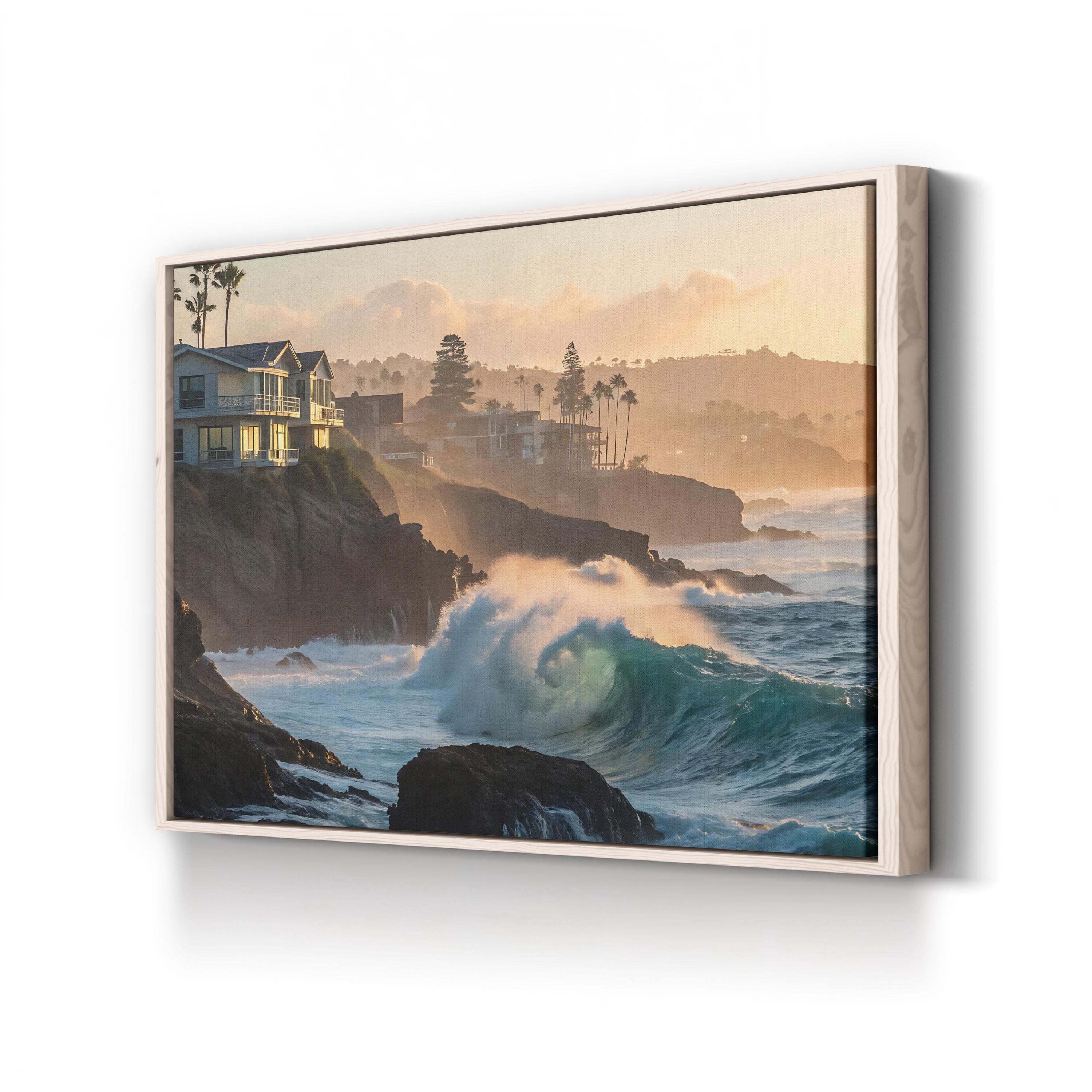 Ocean Waves Breaking Along Rugged Shoreline Canvas Art