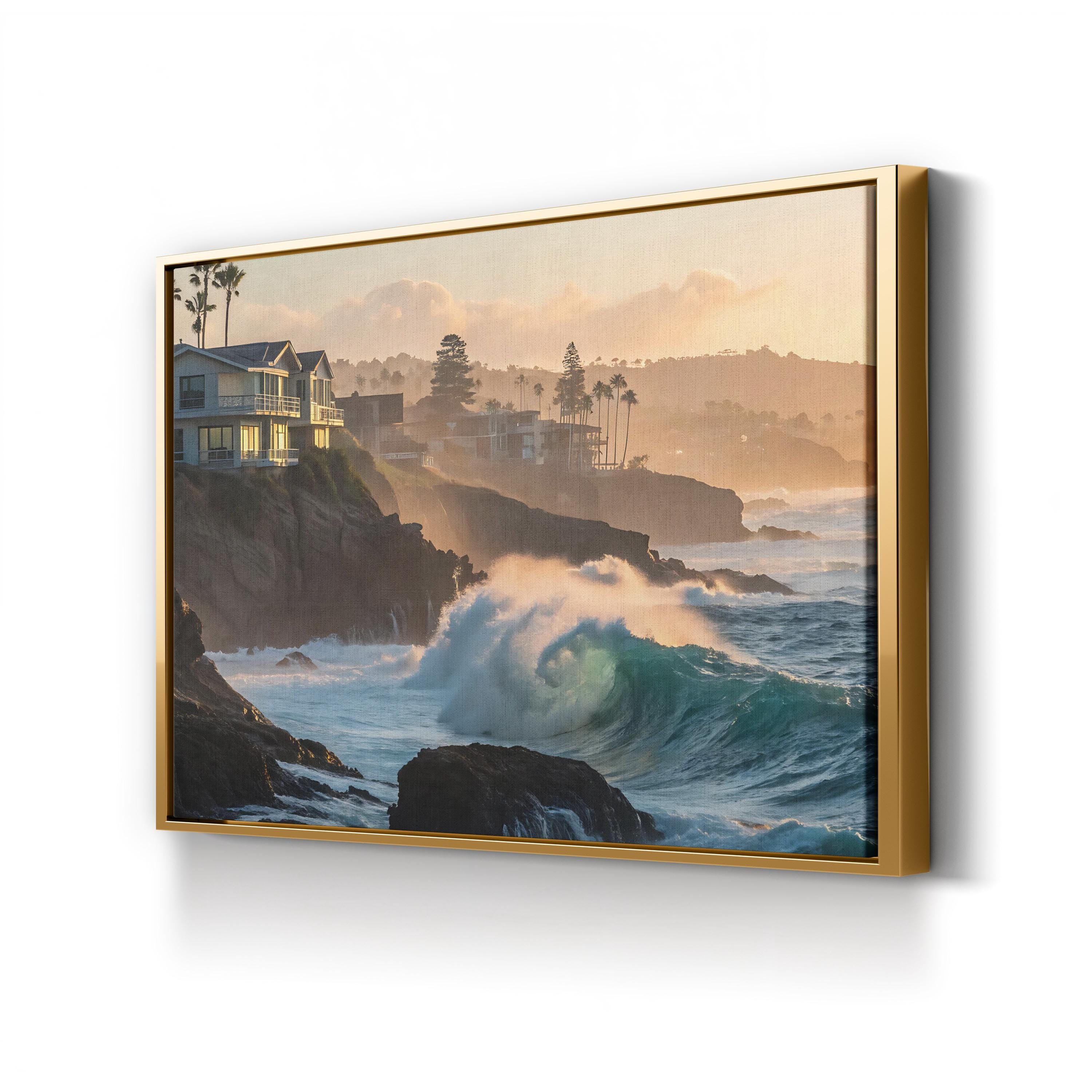 Ocean Waves Breaking Along Rugged Shoreline Canvas Art