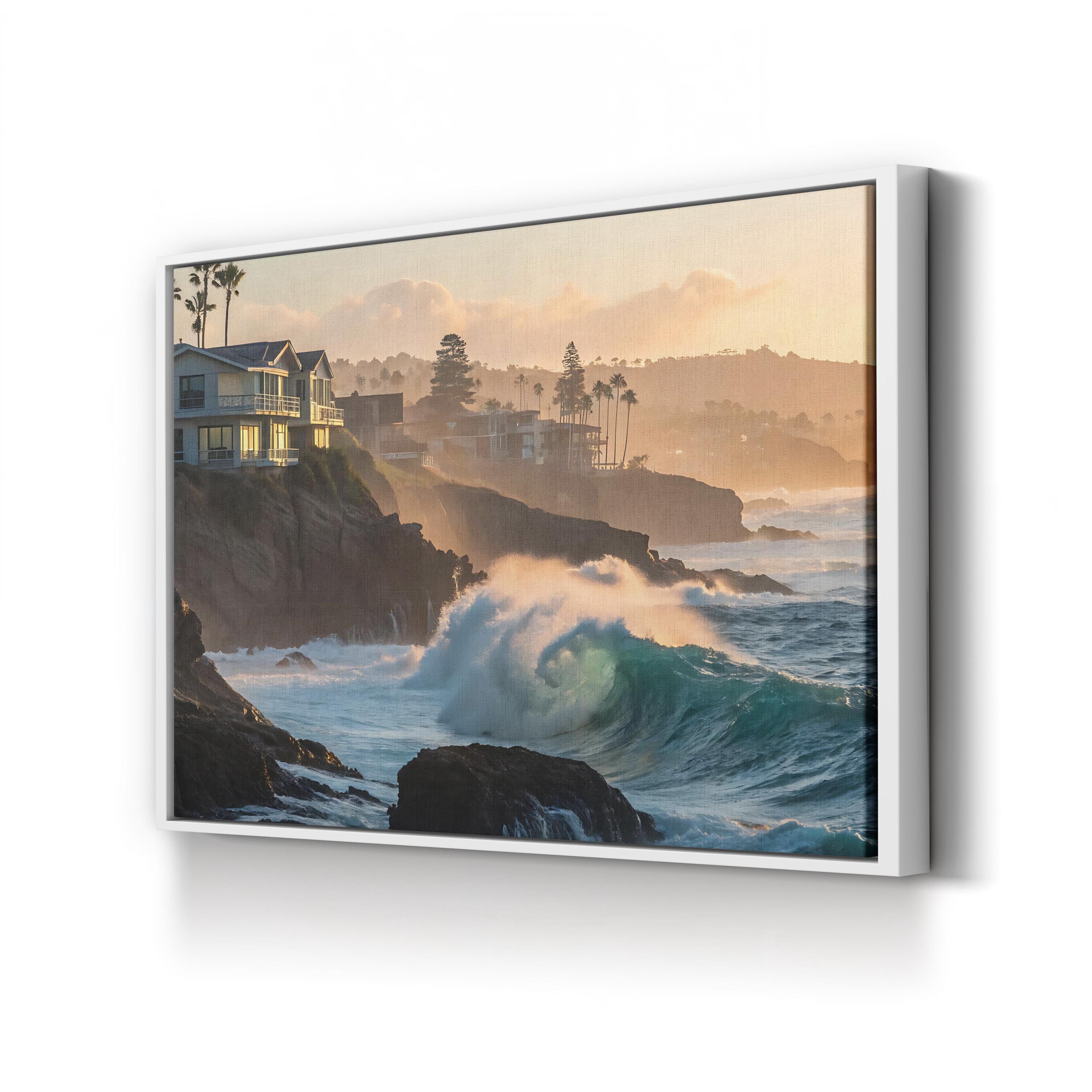 Ocean Waves Breaking Along Rugged Shoreline Canvas Art
