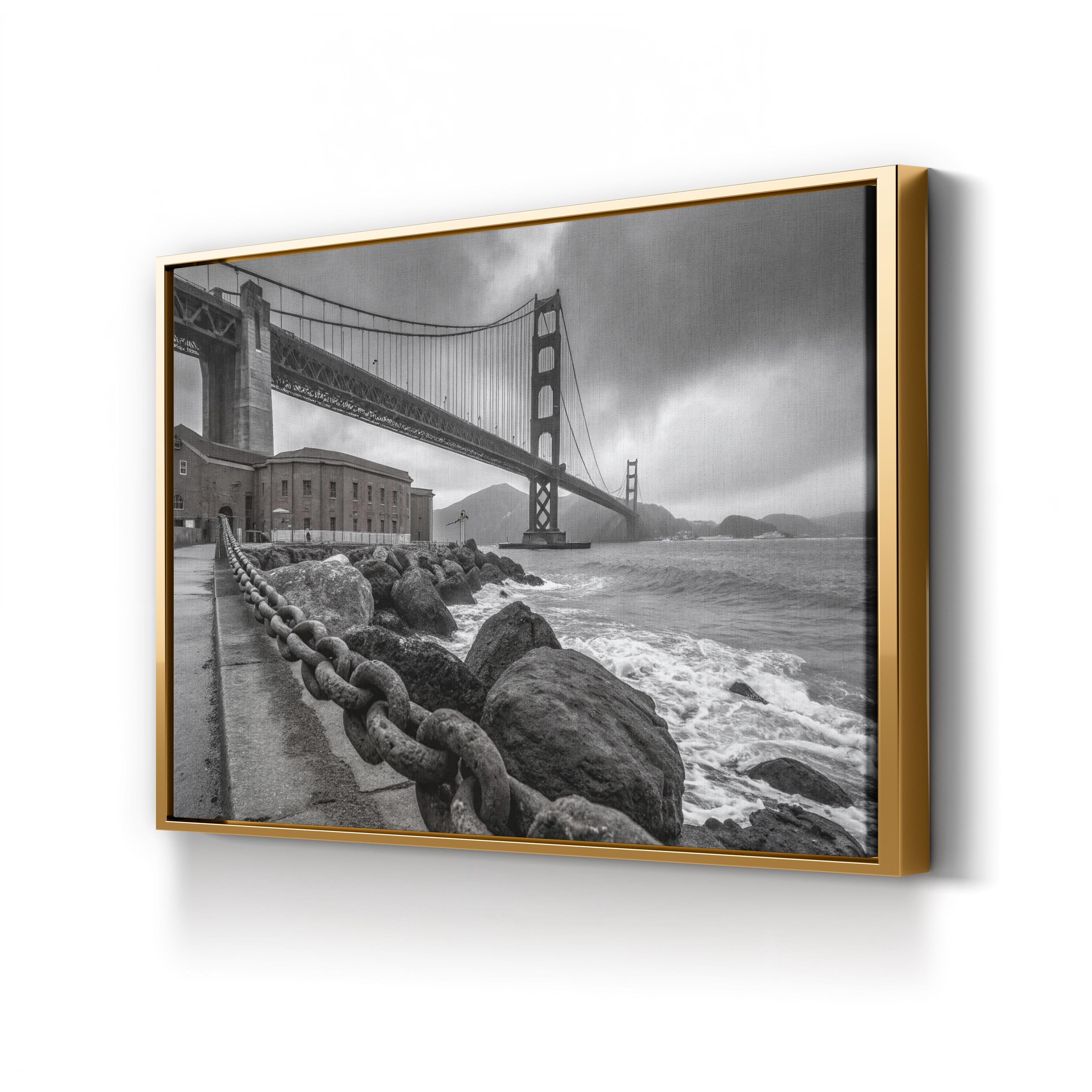 Black & White Suspension Bridge – Vintage Photography Wall Art | Coastal Architectural Canvas Print