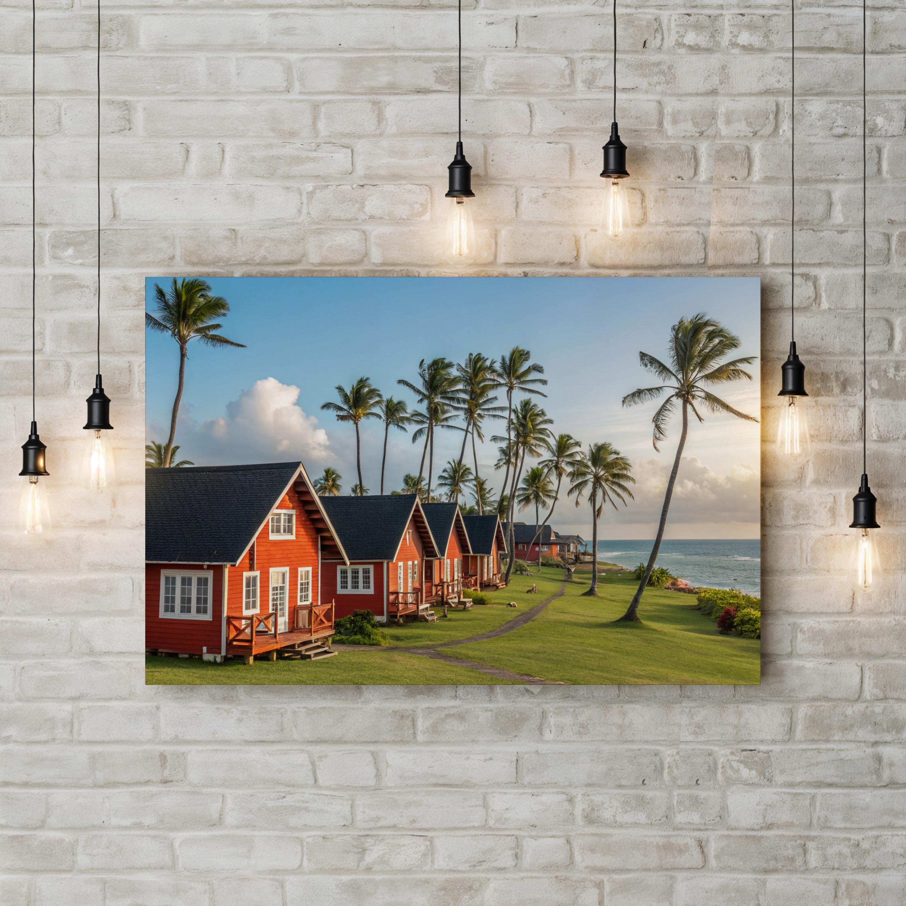 Seaside Cottages Tropical Beach – Vintage Photography Wall Art | Coastal Canvas Print