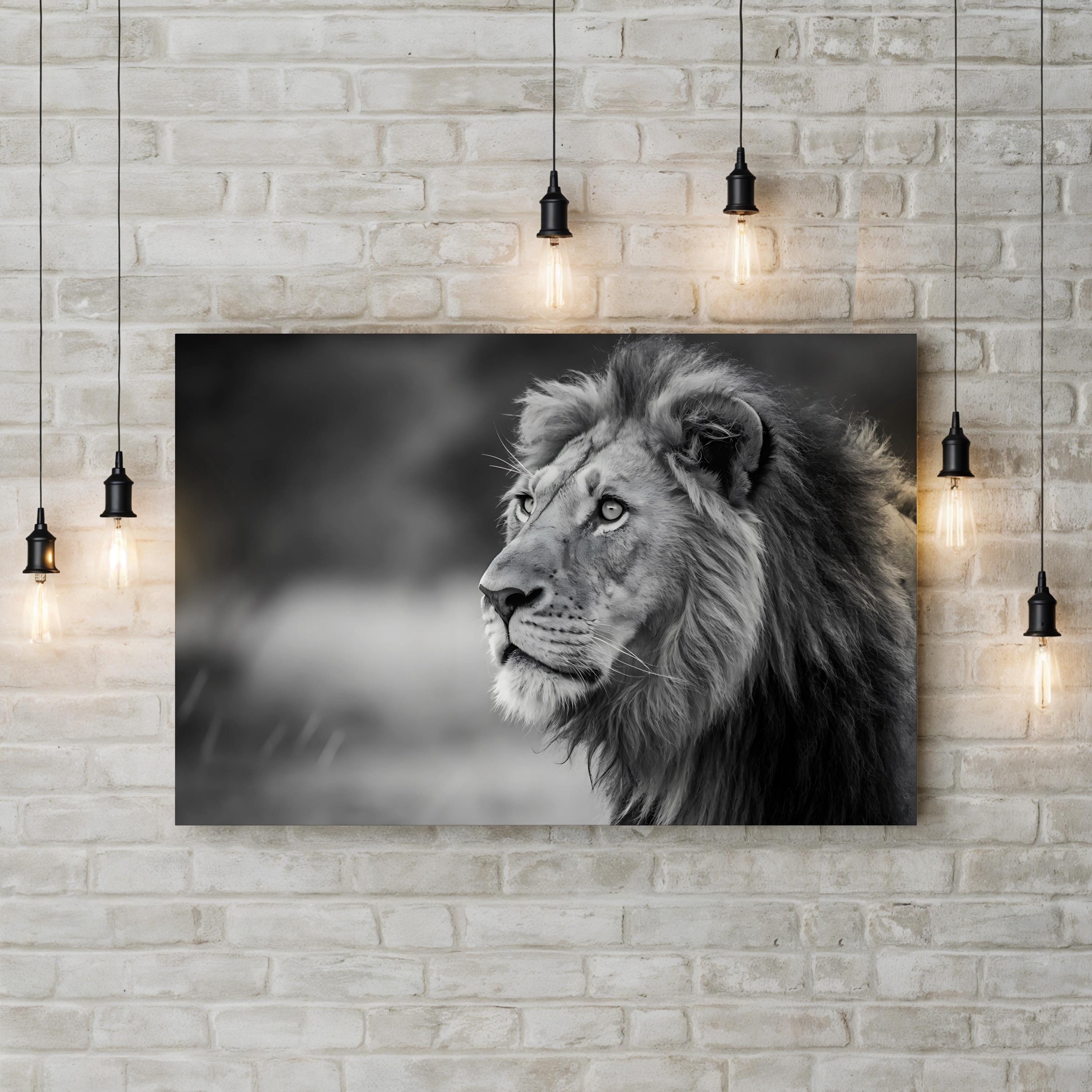 Majestic Lion Head – Vintage Photography Wall Art | Black & White Wildlife Canvas Print