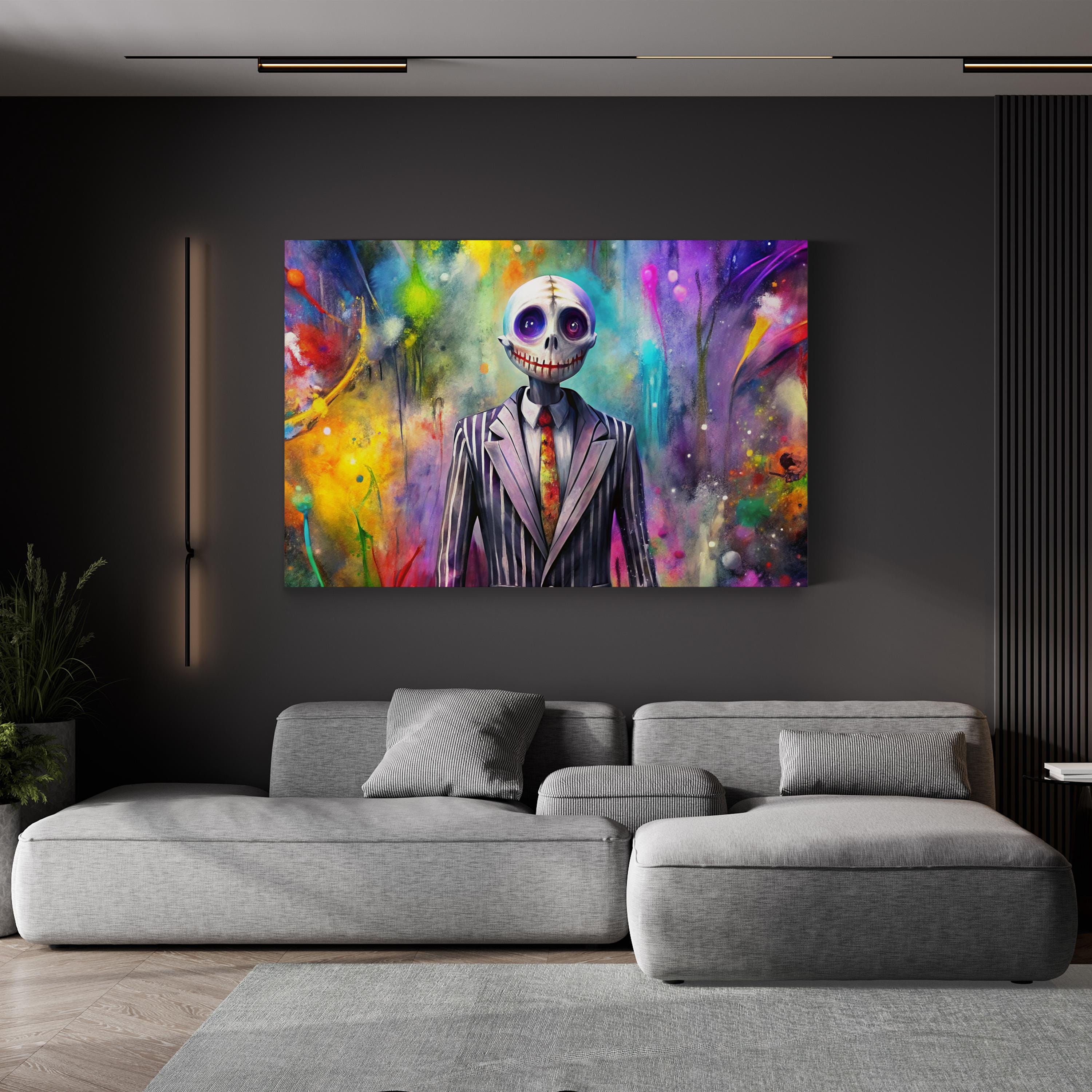 Halloween Skeleton Portrait – Period Illustration Wall Art | Pop Expressionist Canvas Print