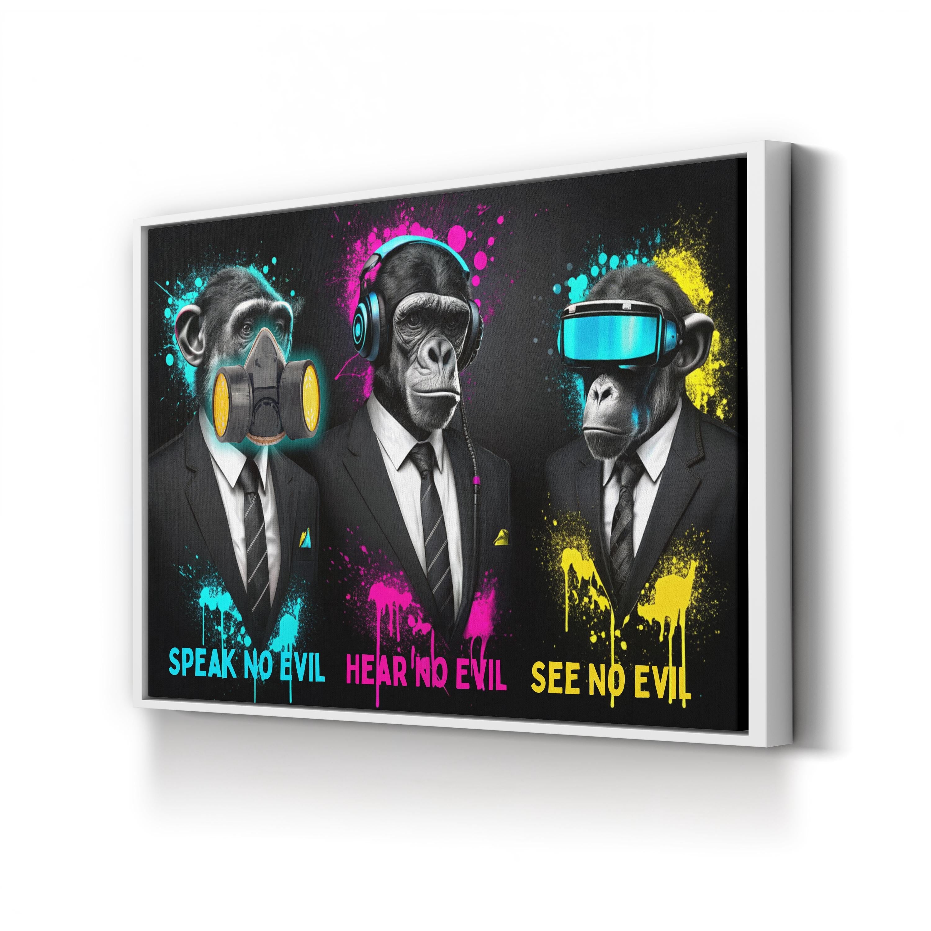 Three Wise Monkeys Pop Art Canvas – Dark Contemporary Panorama Wall Art