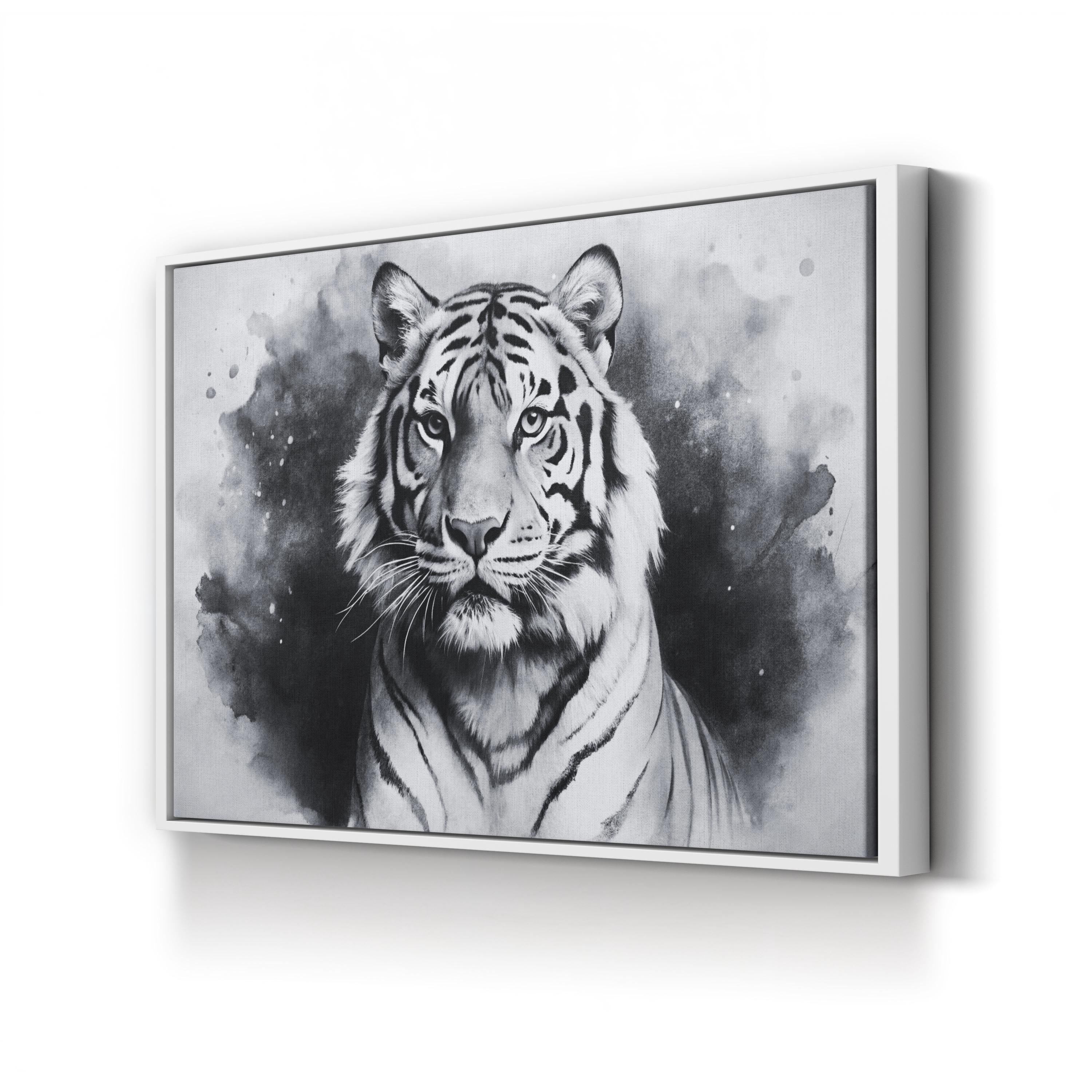 Black & White Tiger Portrait – Period Illustration Wall Art | Monochrome Wildlife Canvas Print