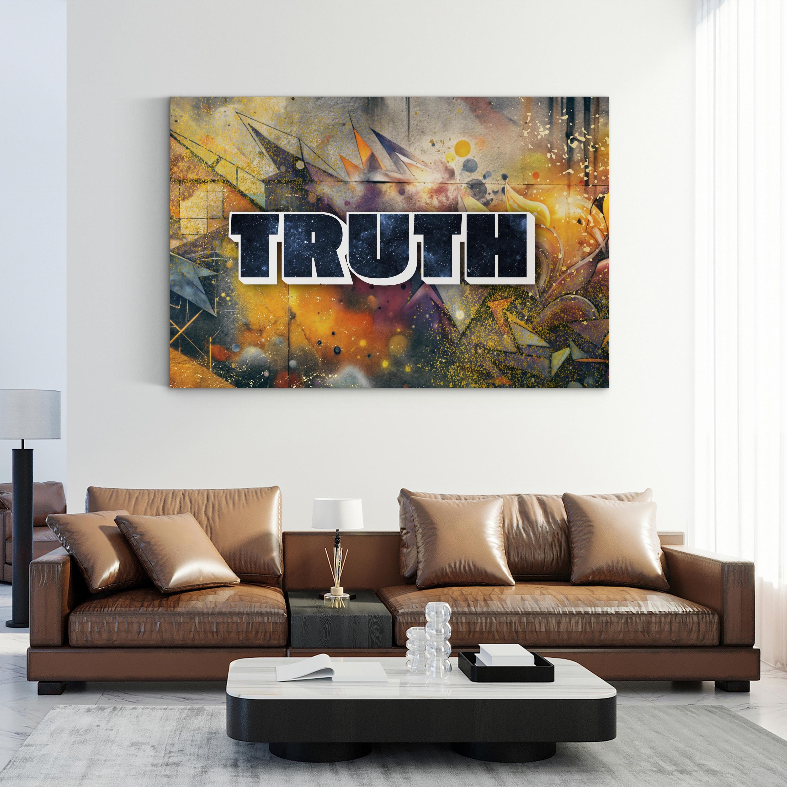Truth Stone Graffiti Canvas Art: Sepia Urban Typography Wall Art