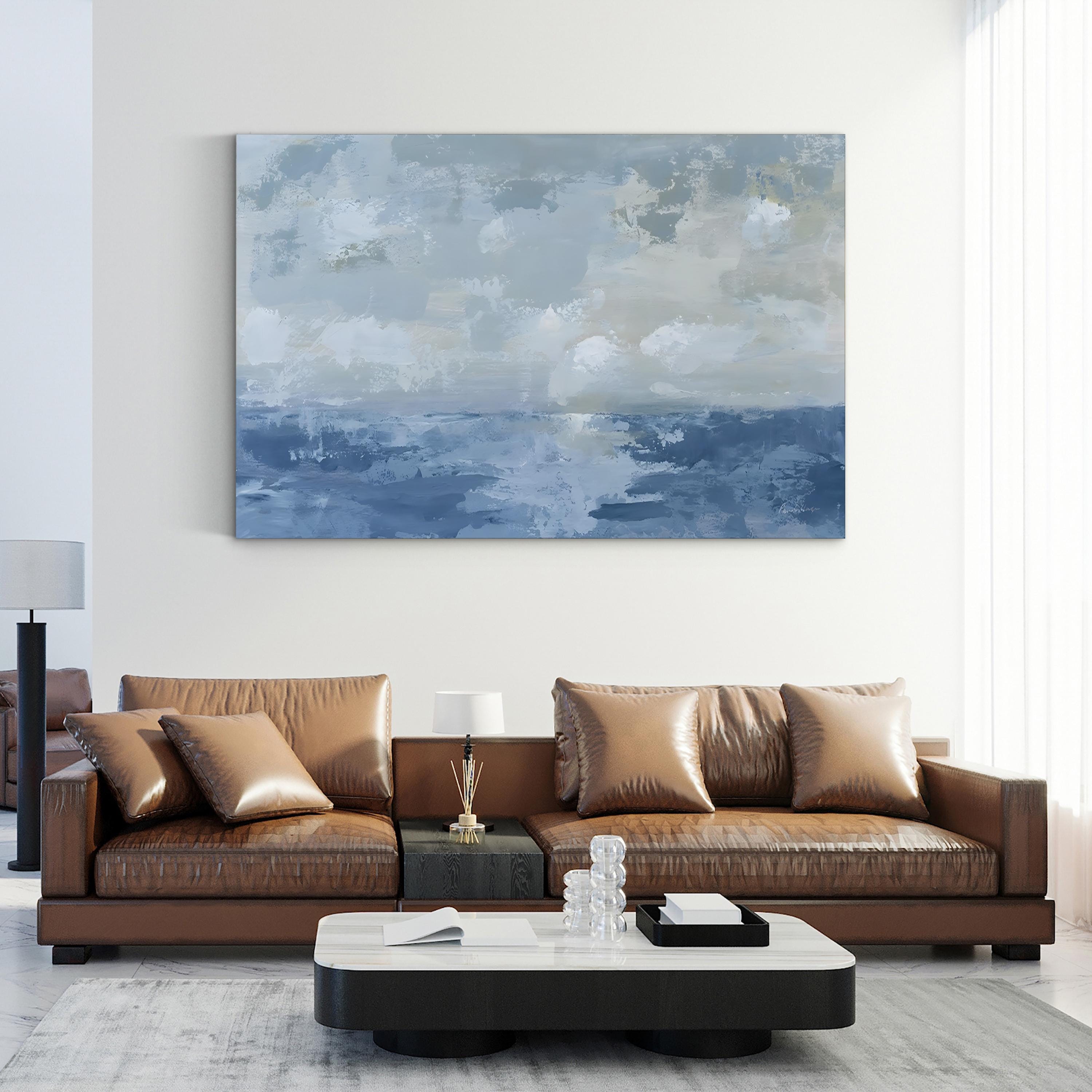 Silver Blue Sea Wall Art by Pamela Munger – Contemporary Abstract Seascape Painting Print