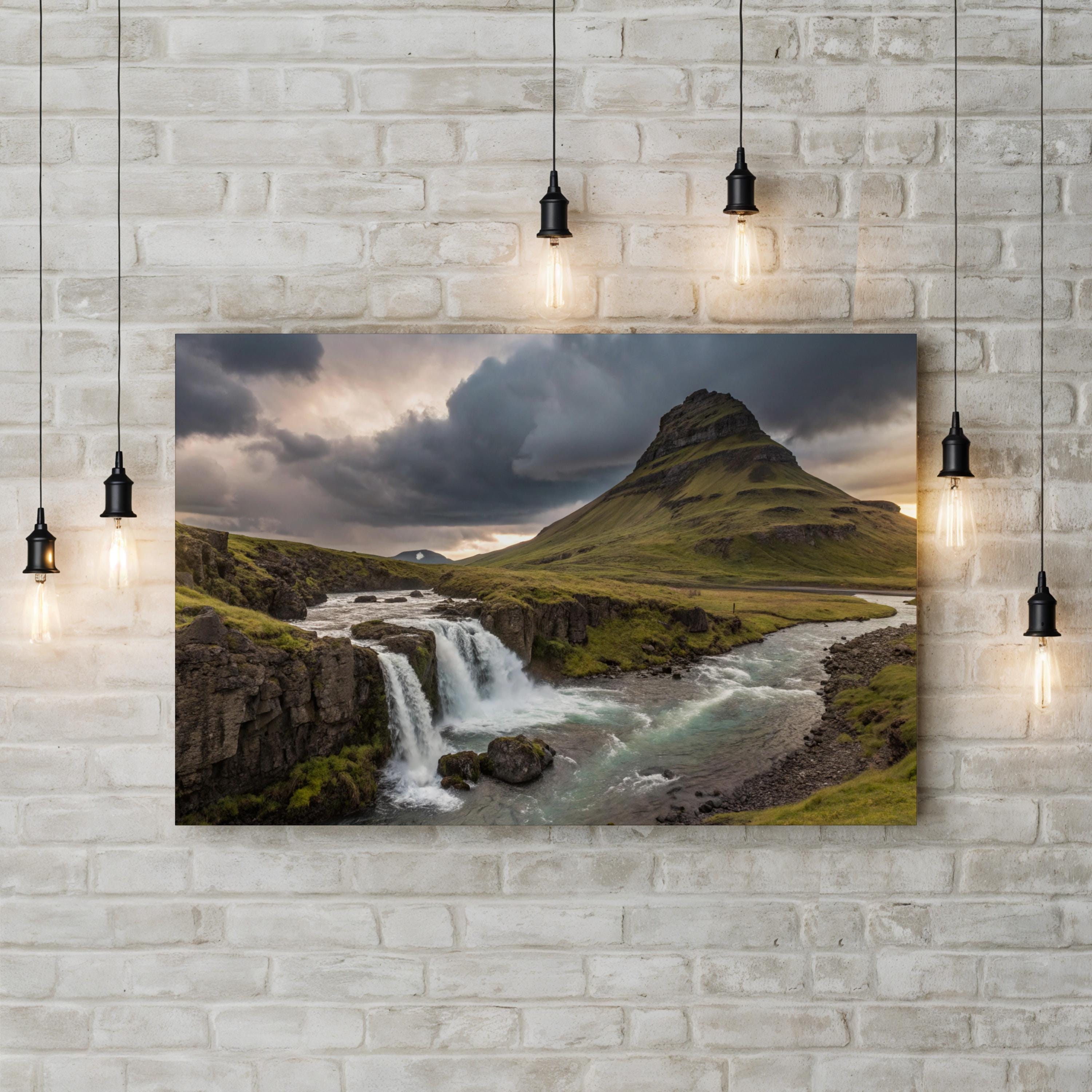 Iceland Waterfall – Vintage Photography Wall Art | Majestic Landscape Canvas Print