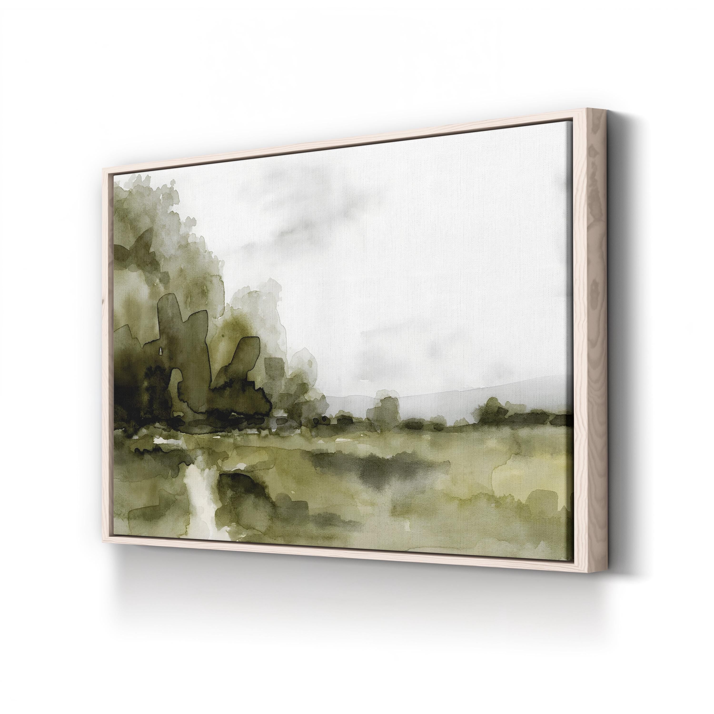 Minimalist Soft Pastel Horizon Watercolor Landscape canvas print in a natural wood frame
