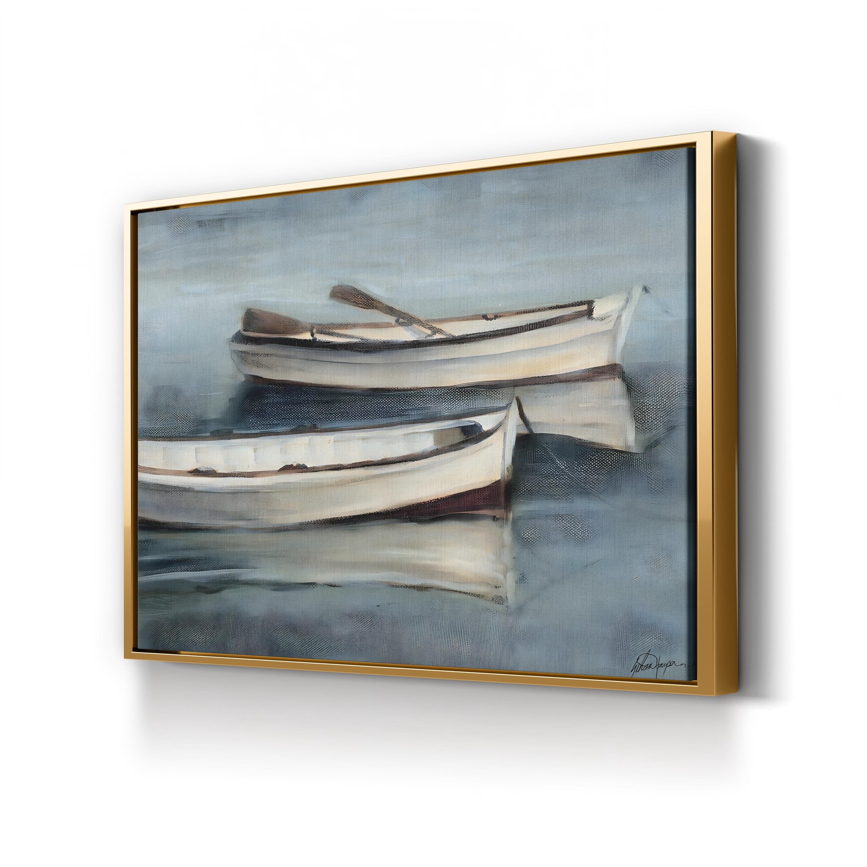 Small Stillwaters III Wall Art by Ethan Harper | Tranquil Rowboats Coastal Landscape Canvas Print
