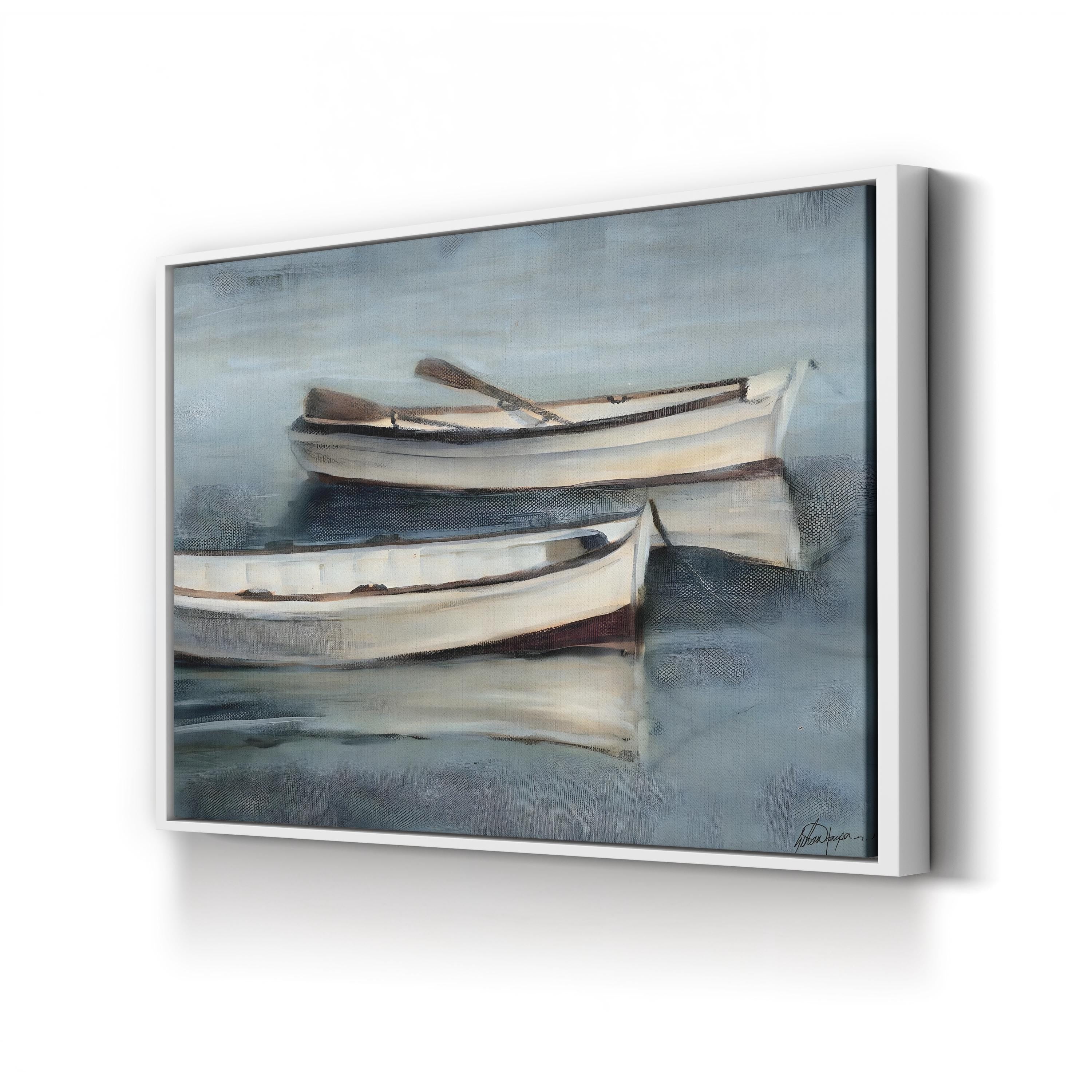 Small Stillwaters III Wall Art by Ethan Harper | Tranquil Rowboats Coastal Landscape Canvas Print
