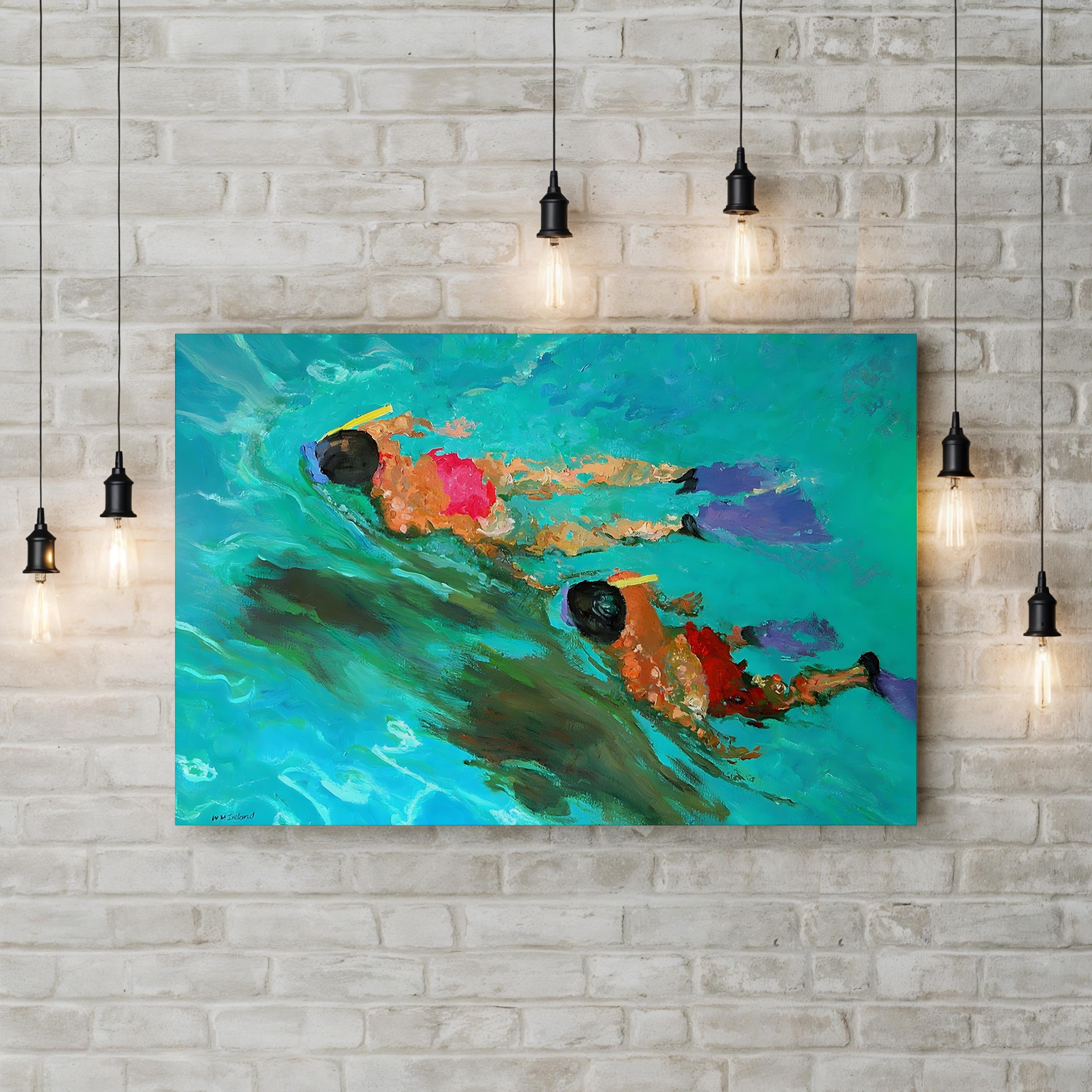 Snorkellers Canvas Art Print – Vibrant Blue Ocean Scene, Contemporary Coastal Wall Art by William Ireland
