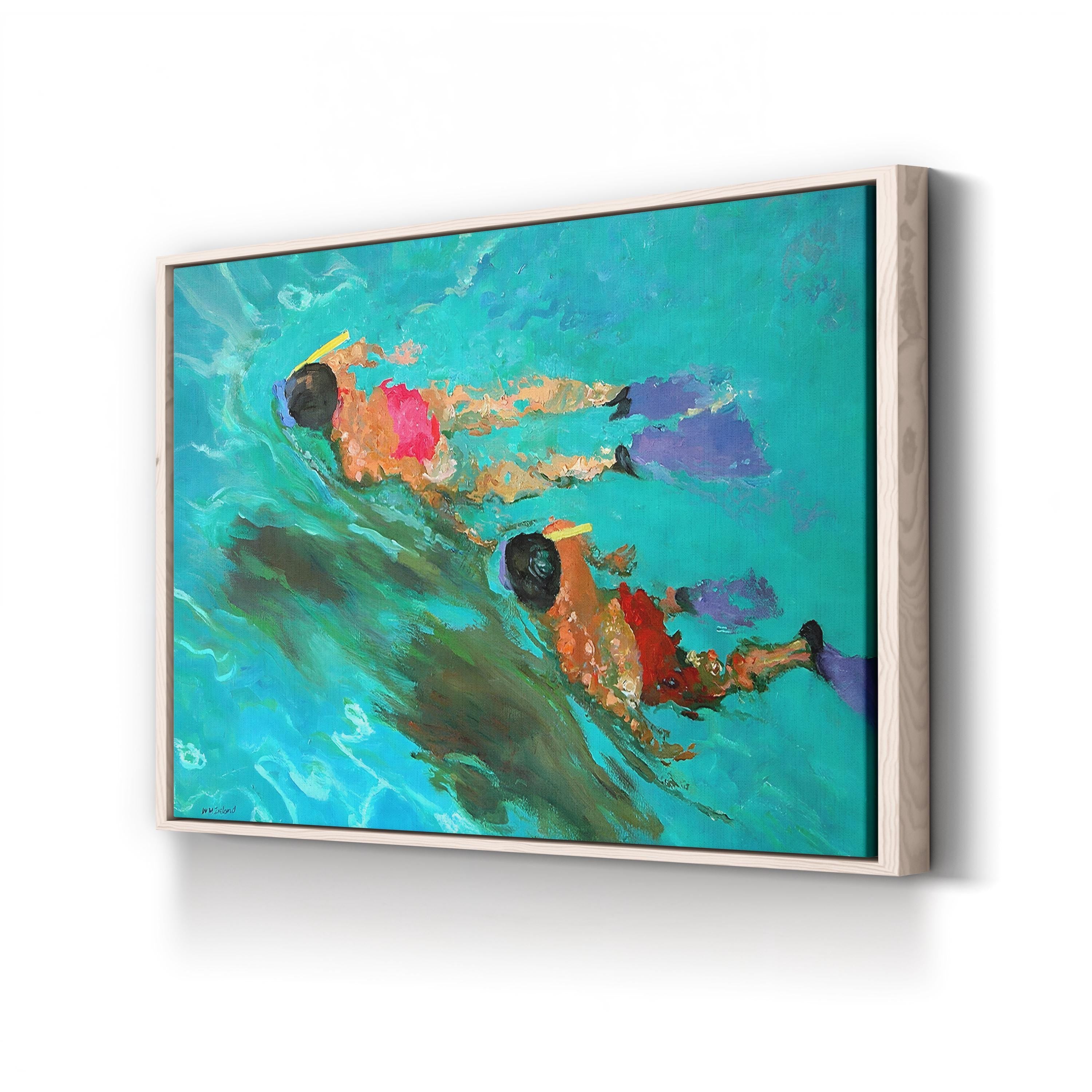 Snorkellers Canvas Art Print – Vibrant Blue Ocean Scene, Contemporary Coastal Wall Art by William Ireland
